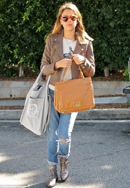 Jessica Alba in our Leather Moto Jacket