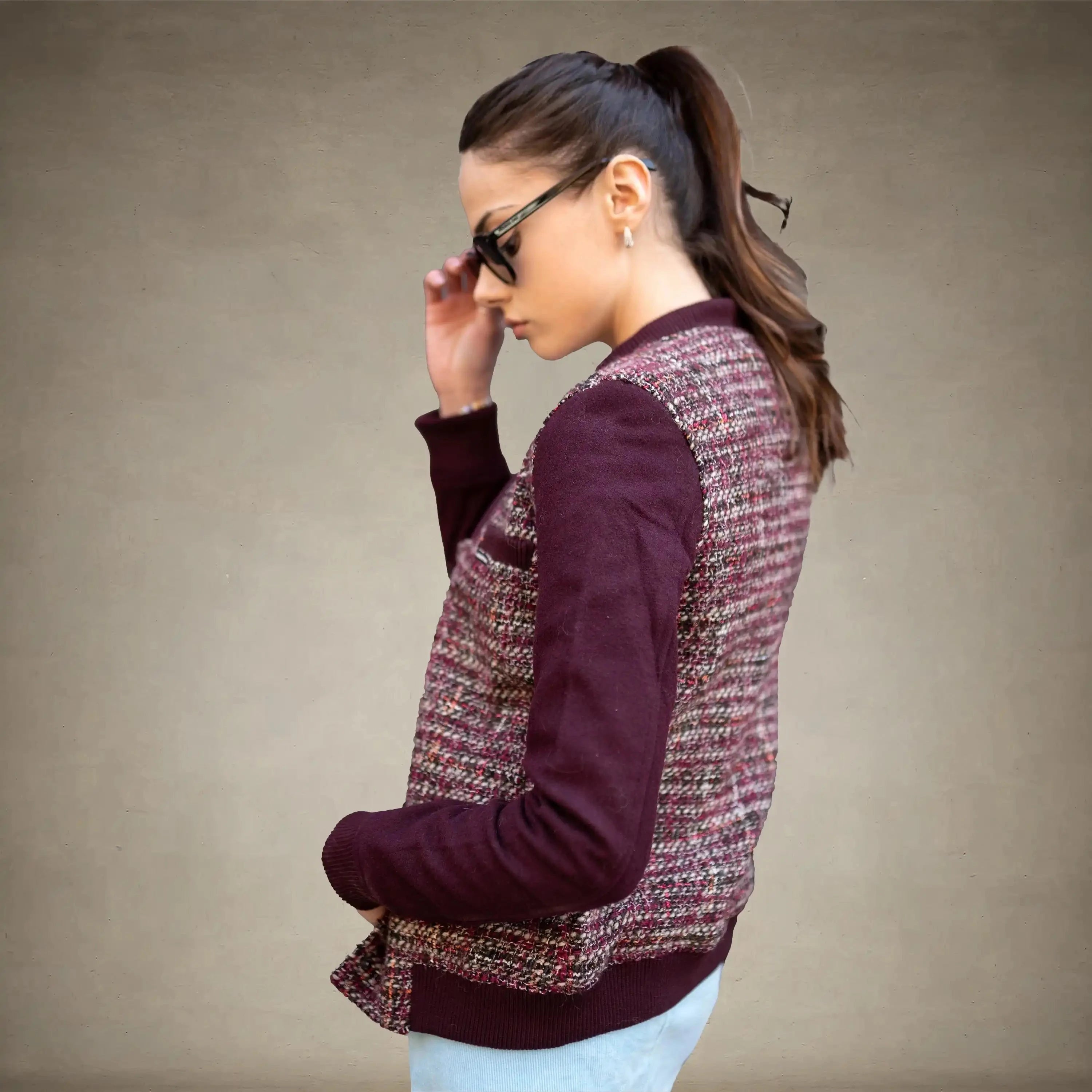 Women's Updated Tweed Varsity Jacket with Contrast Sleeve - FINAL SALE Womens Jacket Members Only®