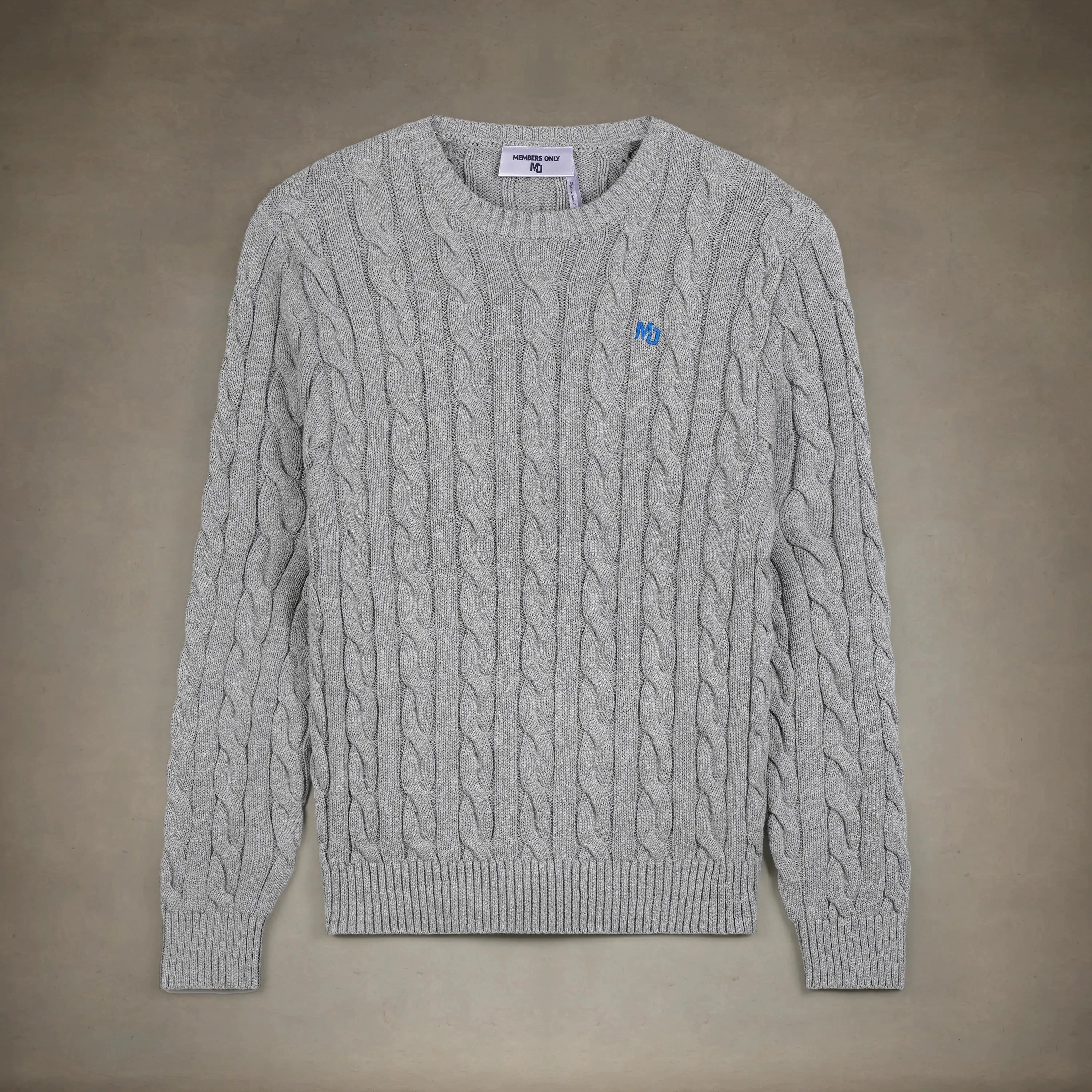 Men's Crew Neck Cable Sweater Members Only® Grey Small