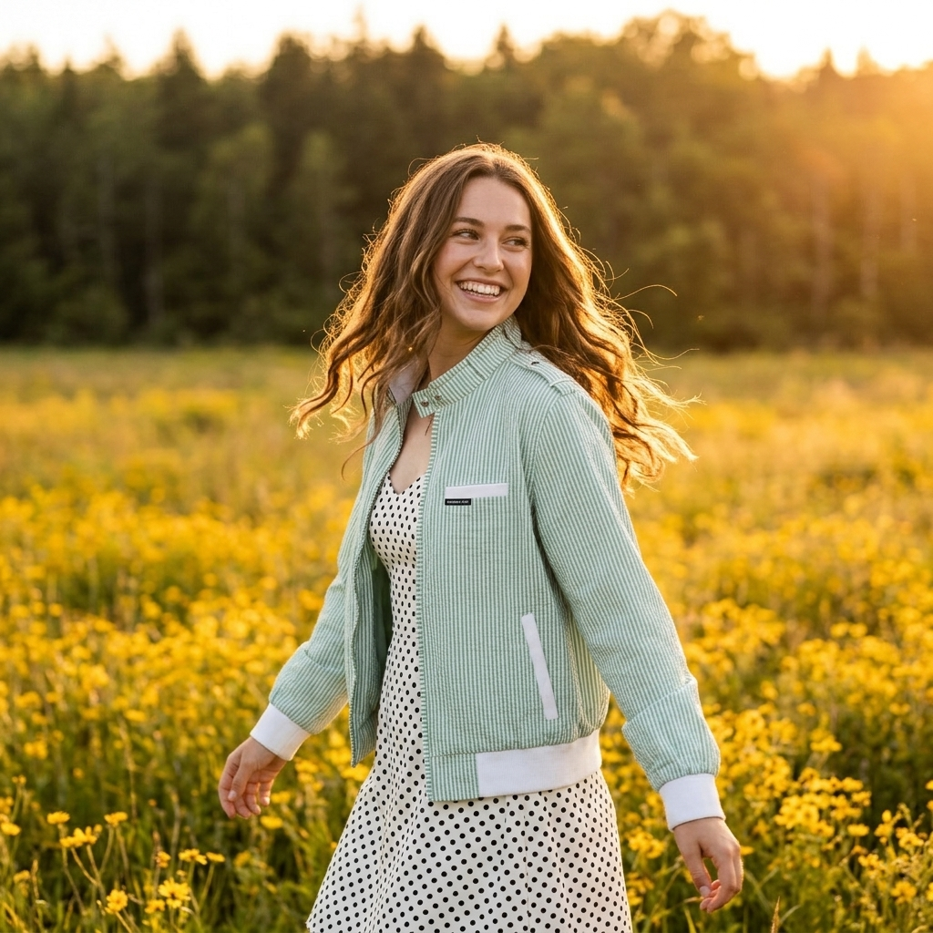 Women's Oversized Seersucker Iconic Racer Jacket