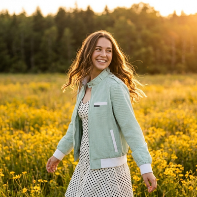 Women's Oversized Seersucker Iconic Racer Jacket