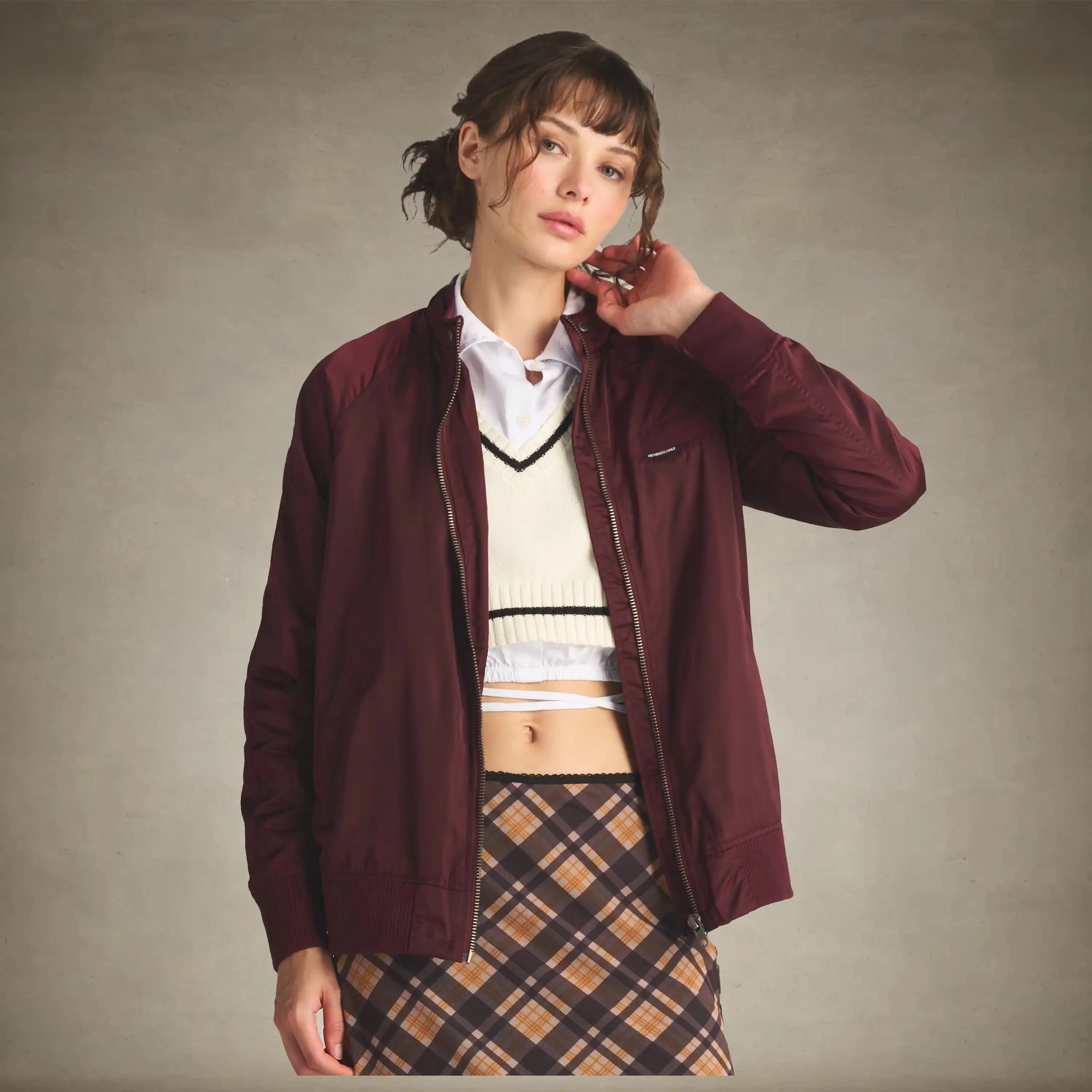 Women's Satin Bomber Jacket Women's Iconic Jacket Members Only® Burgundy X-Small