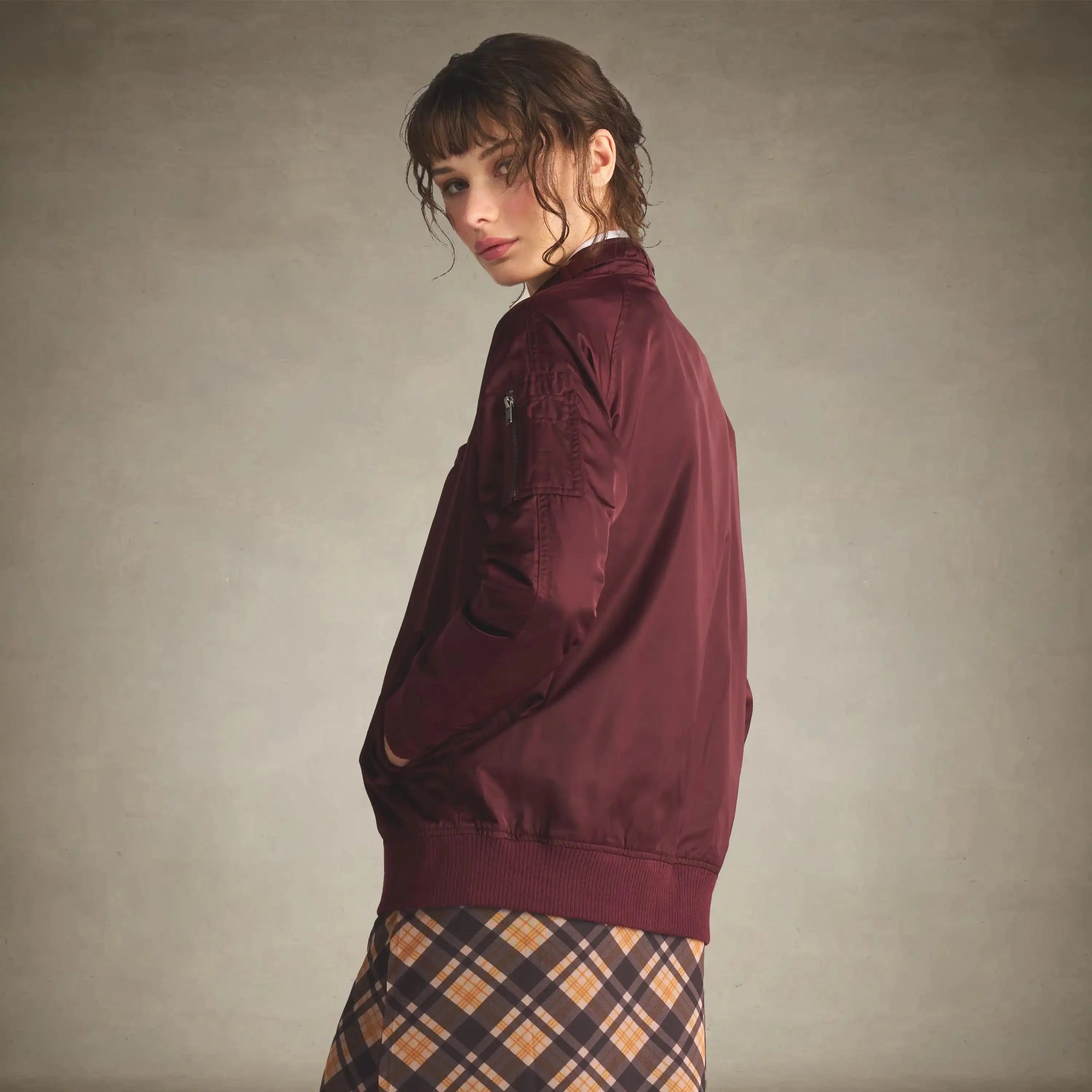 members only satin bomber jacket for women burgundy small