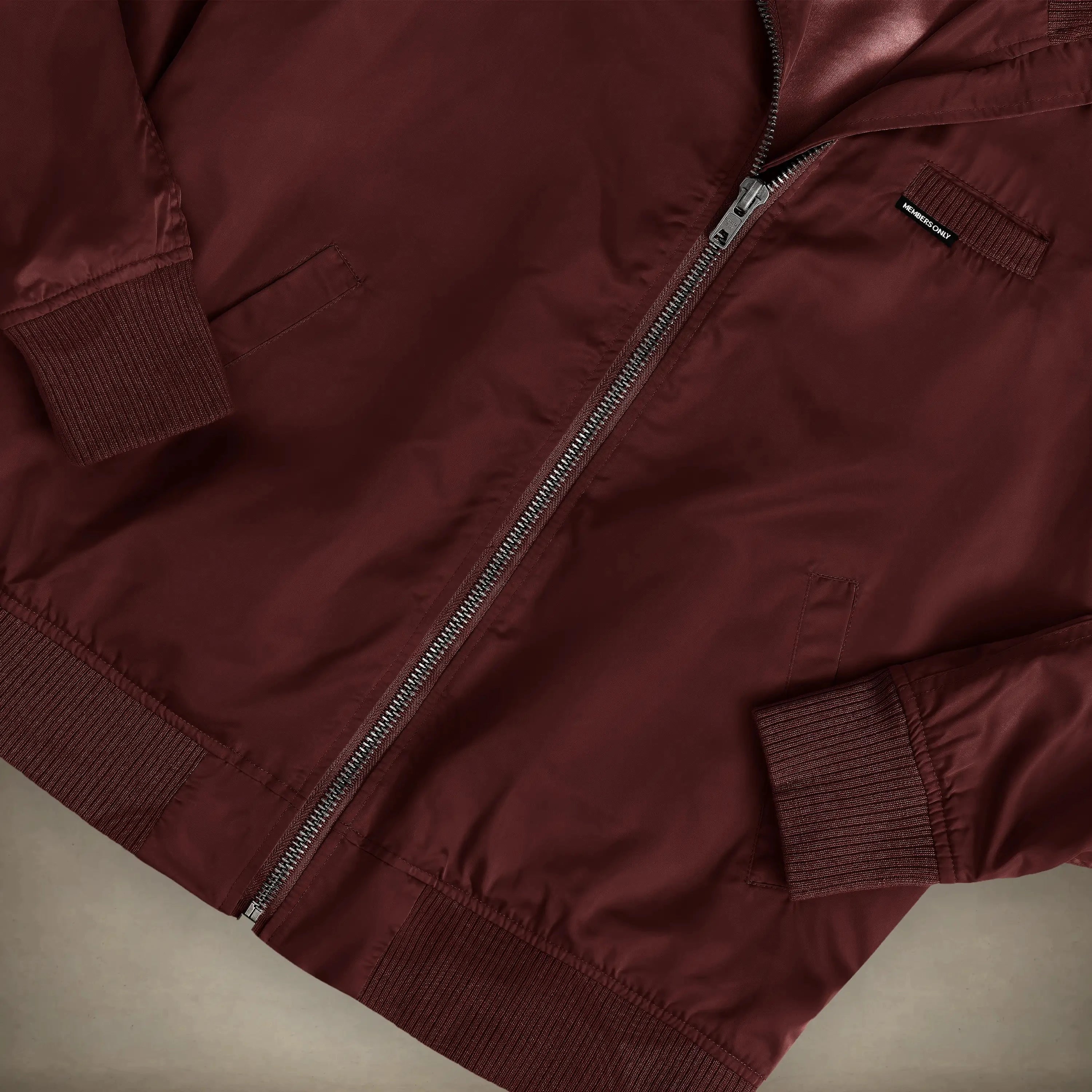 members only women's satin bomber jacket burgundy