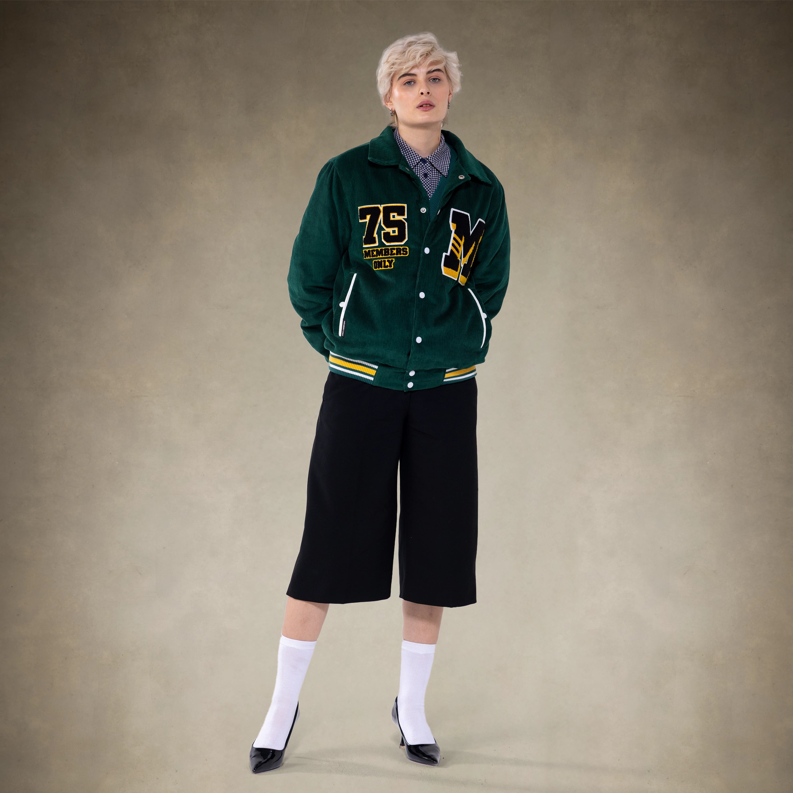 Women's snap front varsity jacket