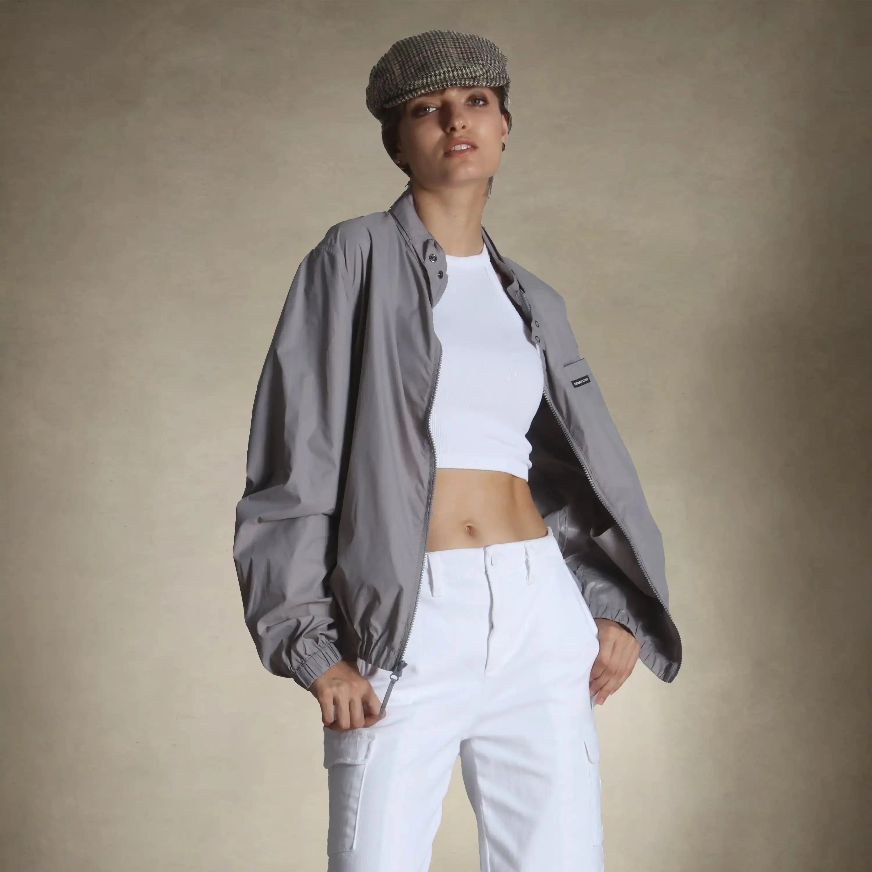 members only women's oversized packable windbreaker jacket small grey