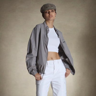 members only women's oversized packable windbreaker jacket small grey