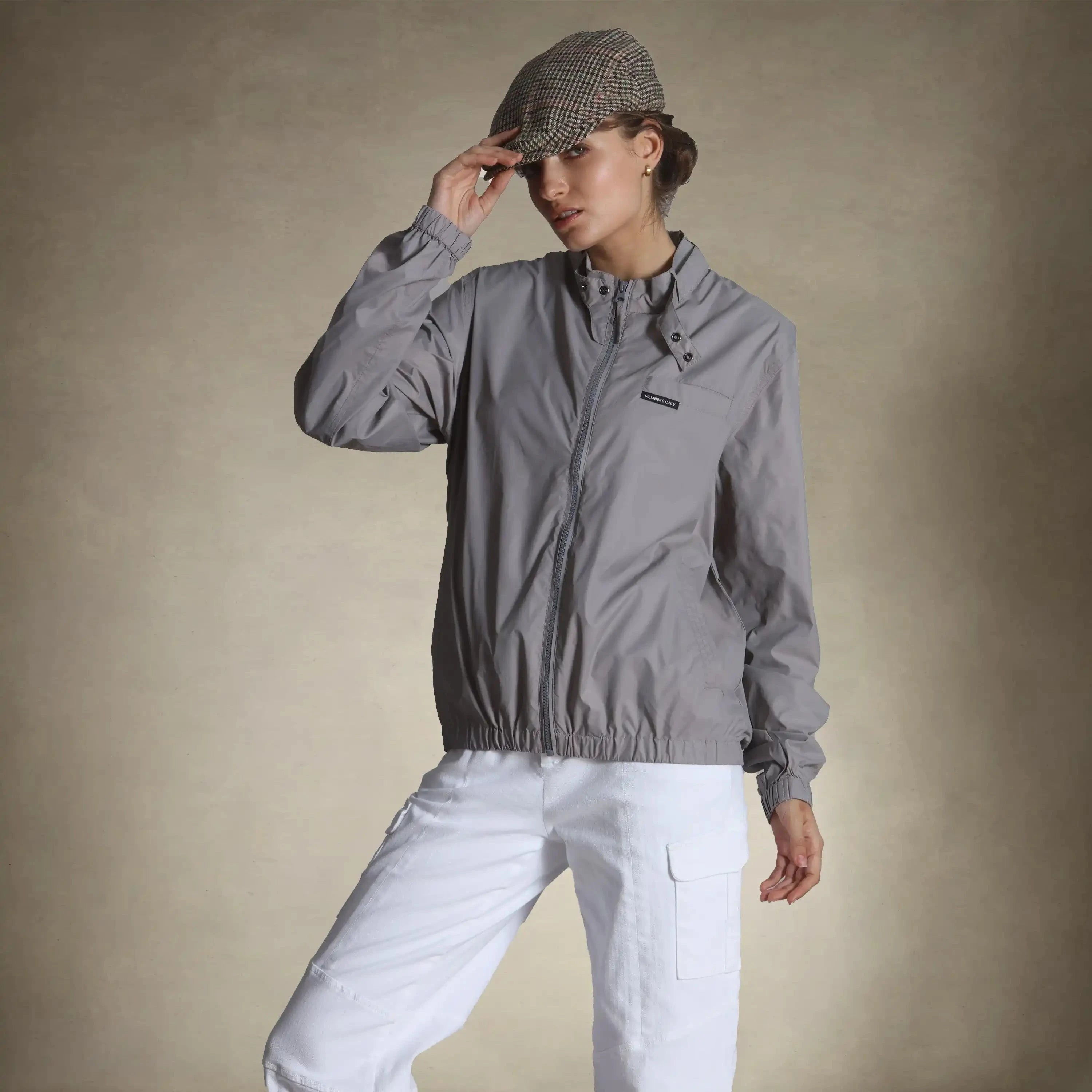 members only women's oversized packable windbreaker jacket small grey