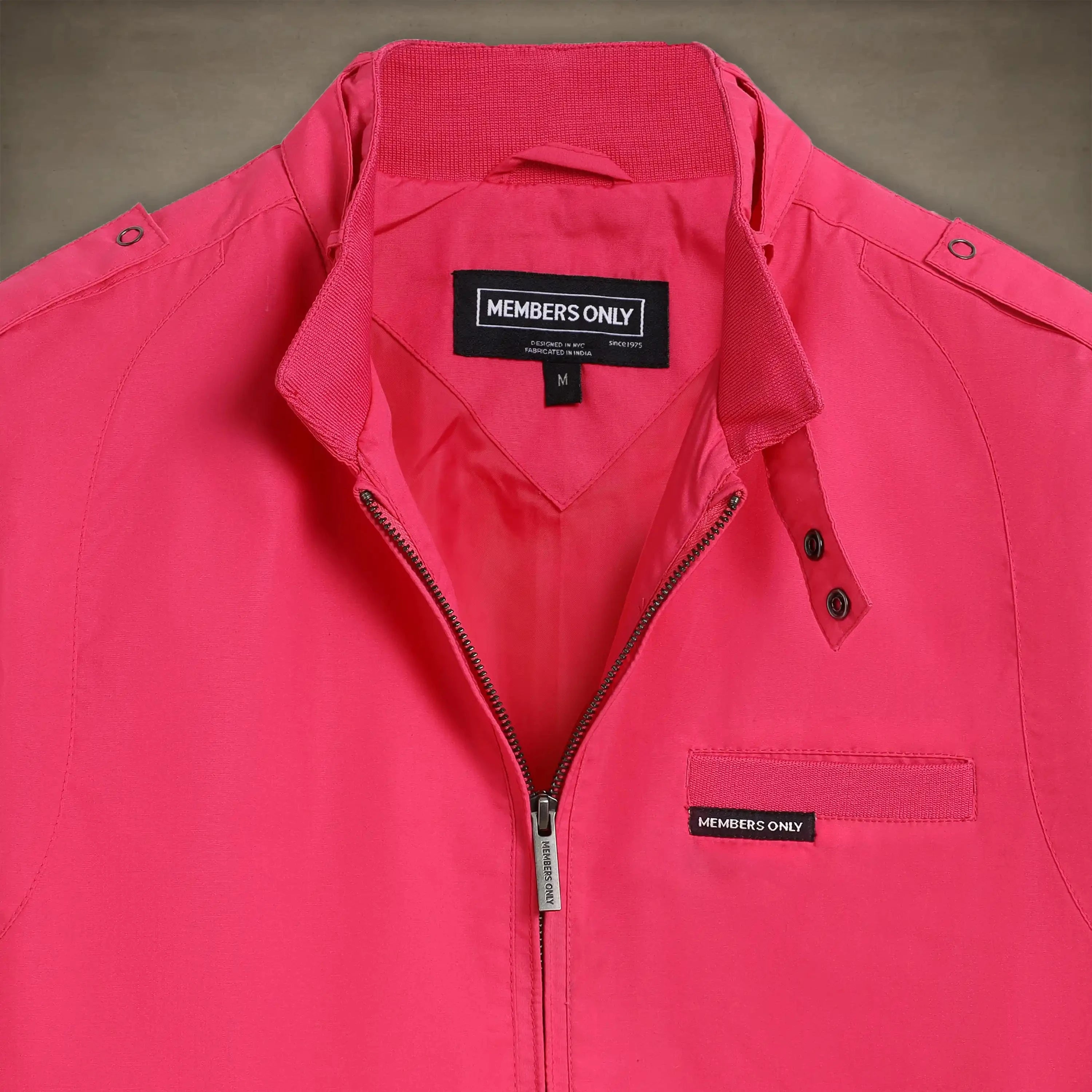 members only hot pink oversized iconic racer jacket for women