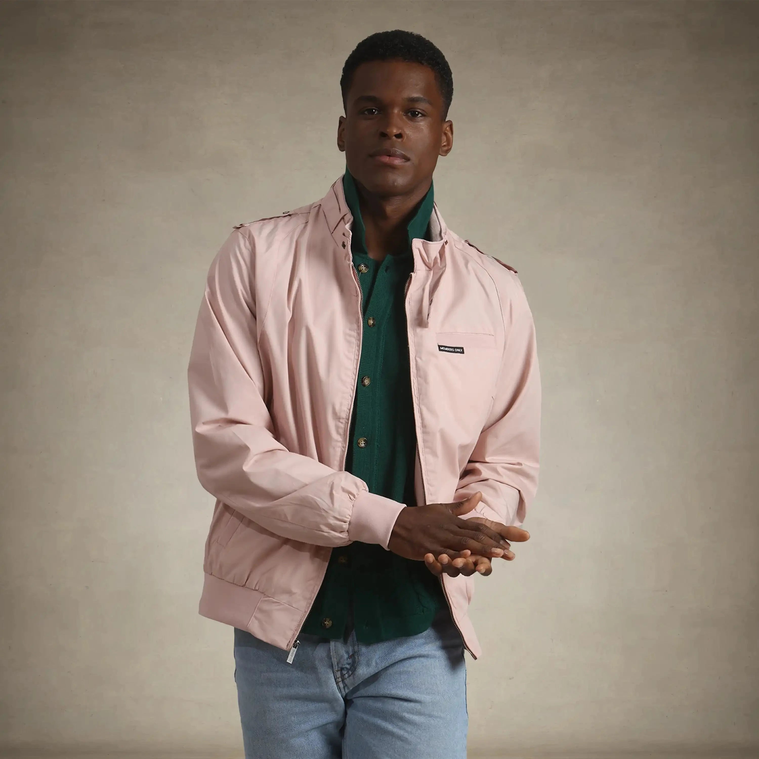 men's members only jacket 80s style light pink