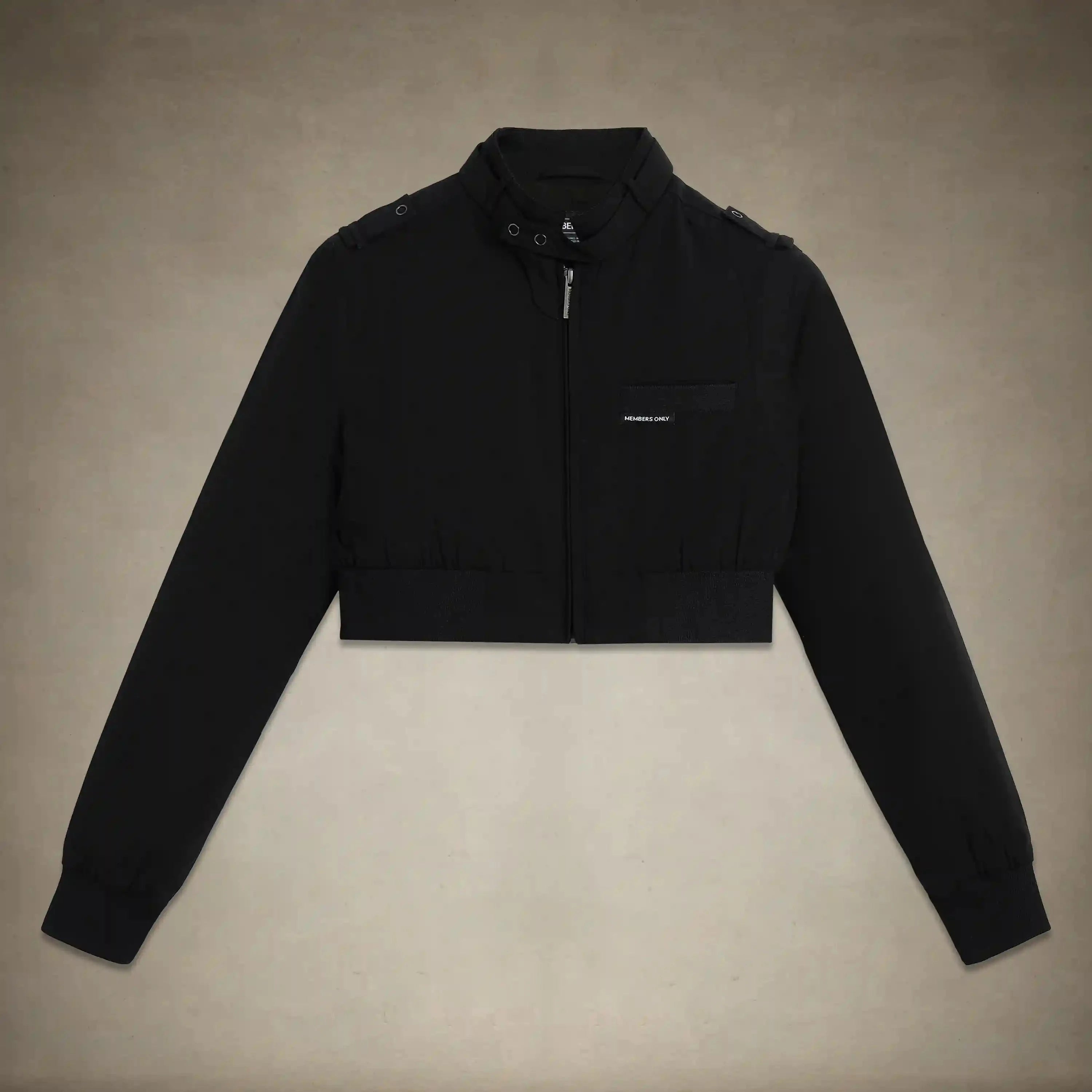 members only women's cropped racer jacket small black
