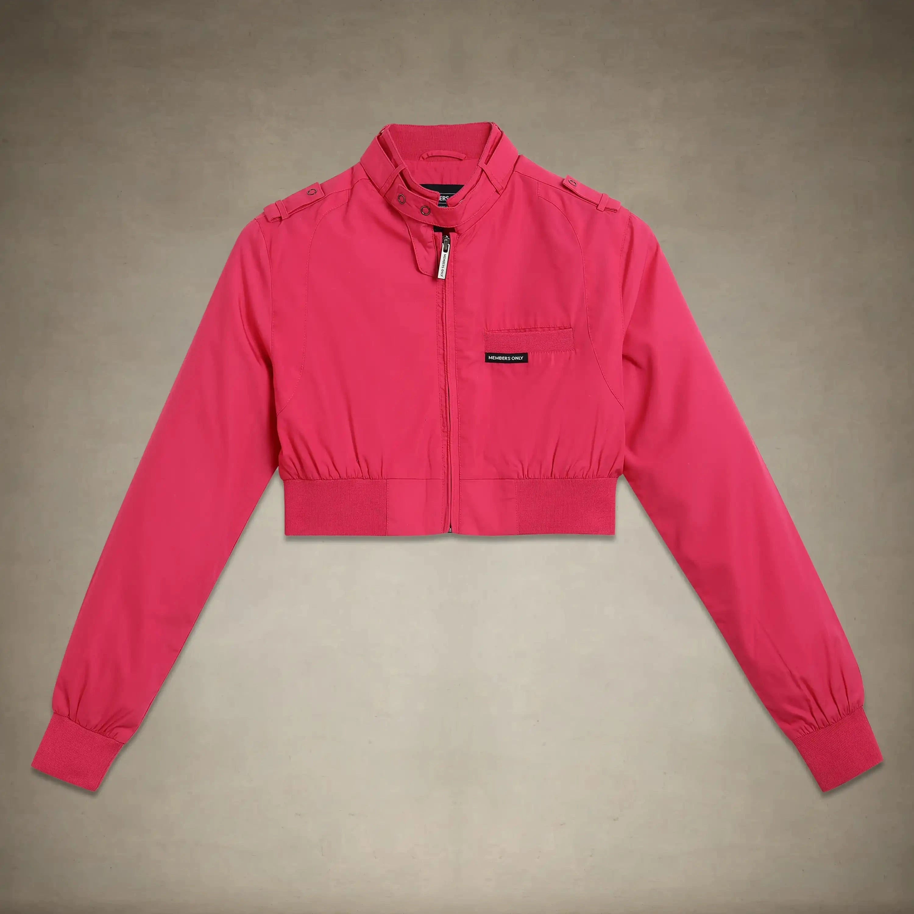members only cropped racer jacket for women small hot-pink