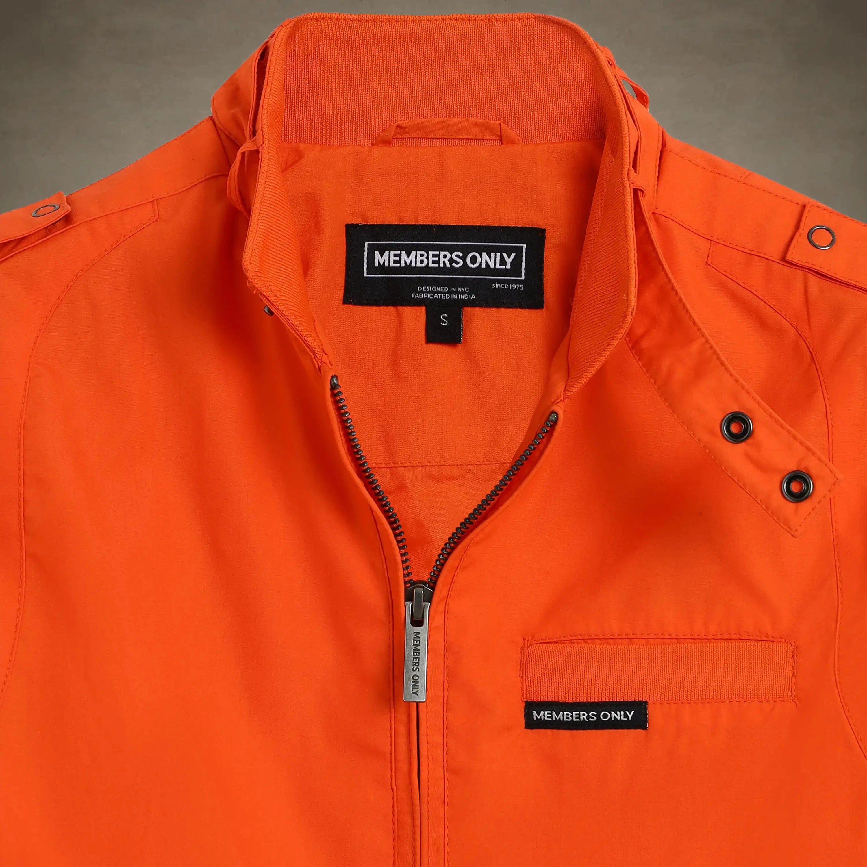 members only cropped racer jacket for women small orange