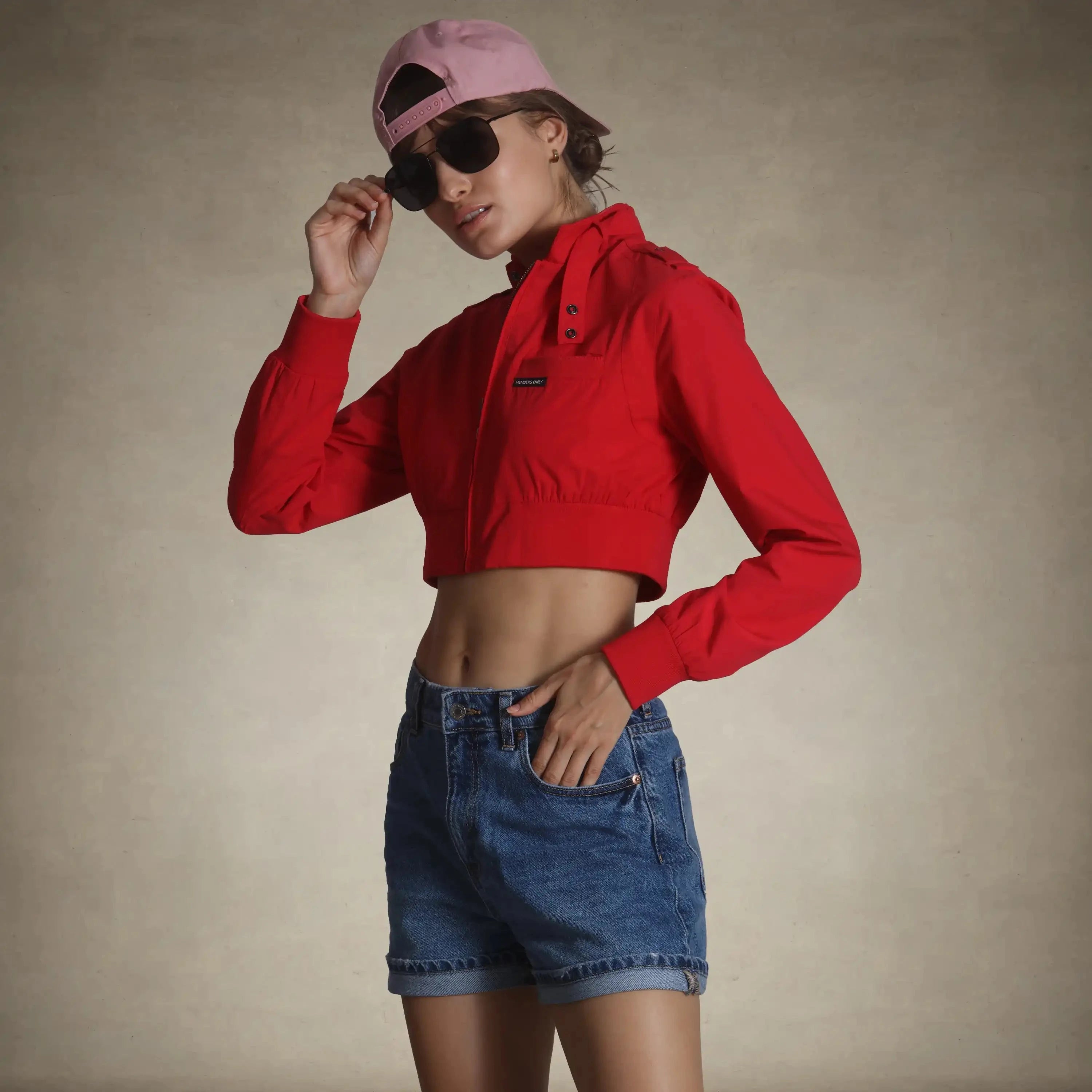 members only women's cropped racer jacket red