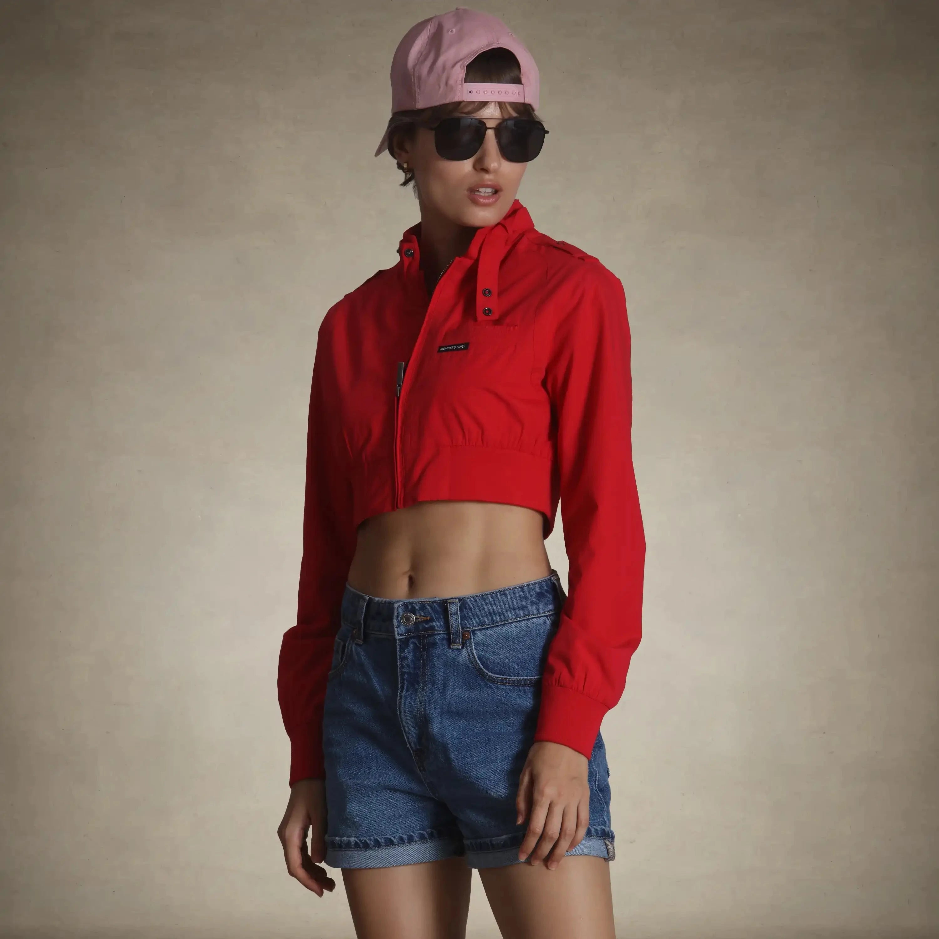 members only women's cropped racer jacket small
