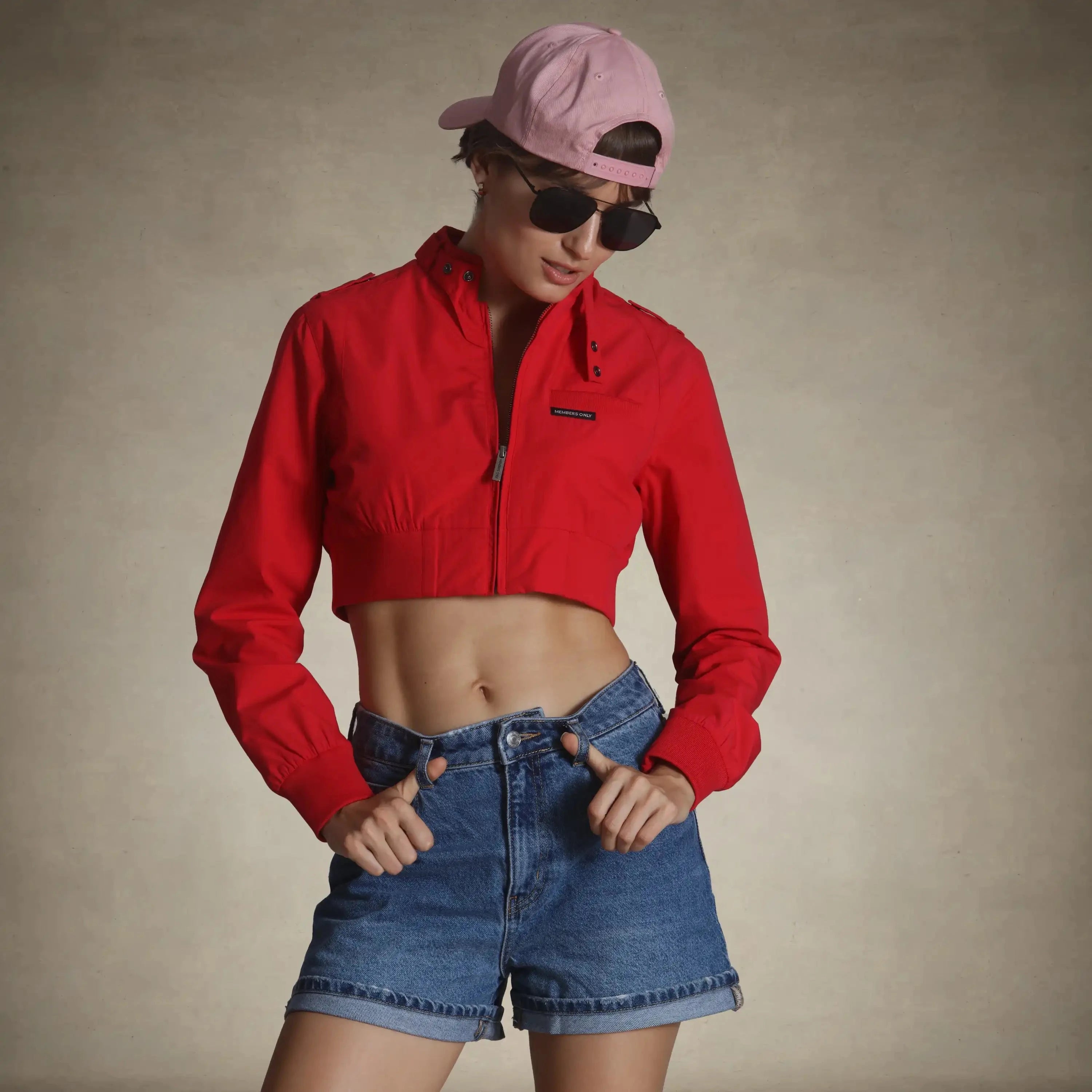 members only cropped racer jacket for women red