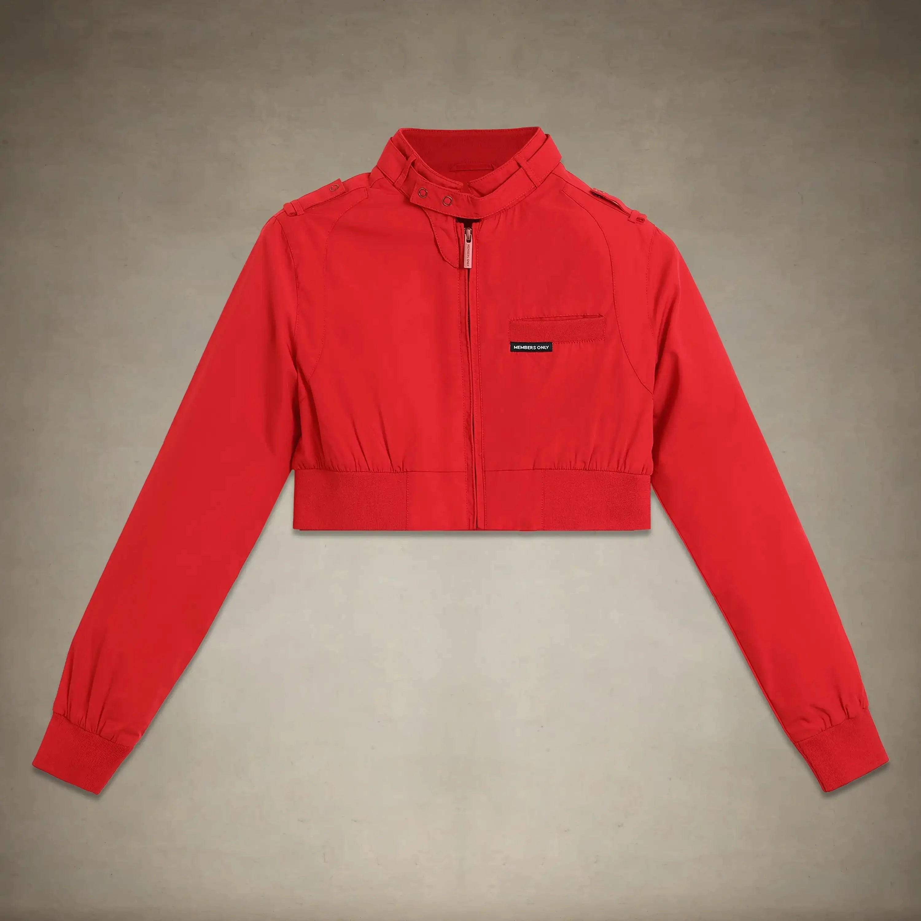 members only cropped racer jacket red