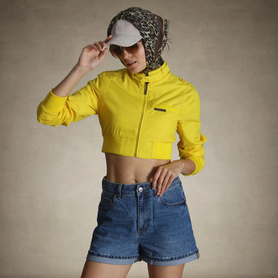 members only cropped racer jacket for women small yellow