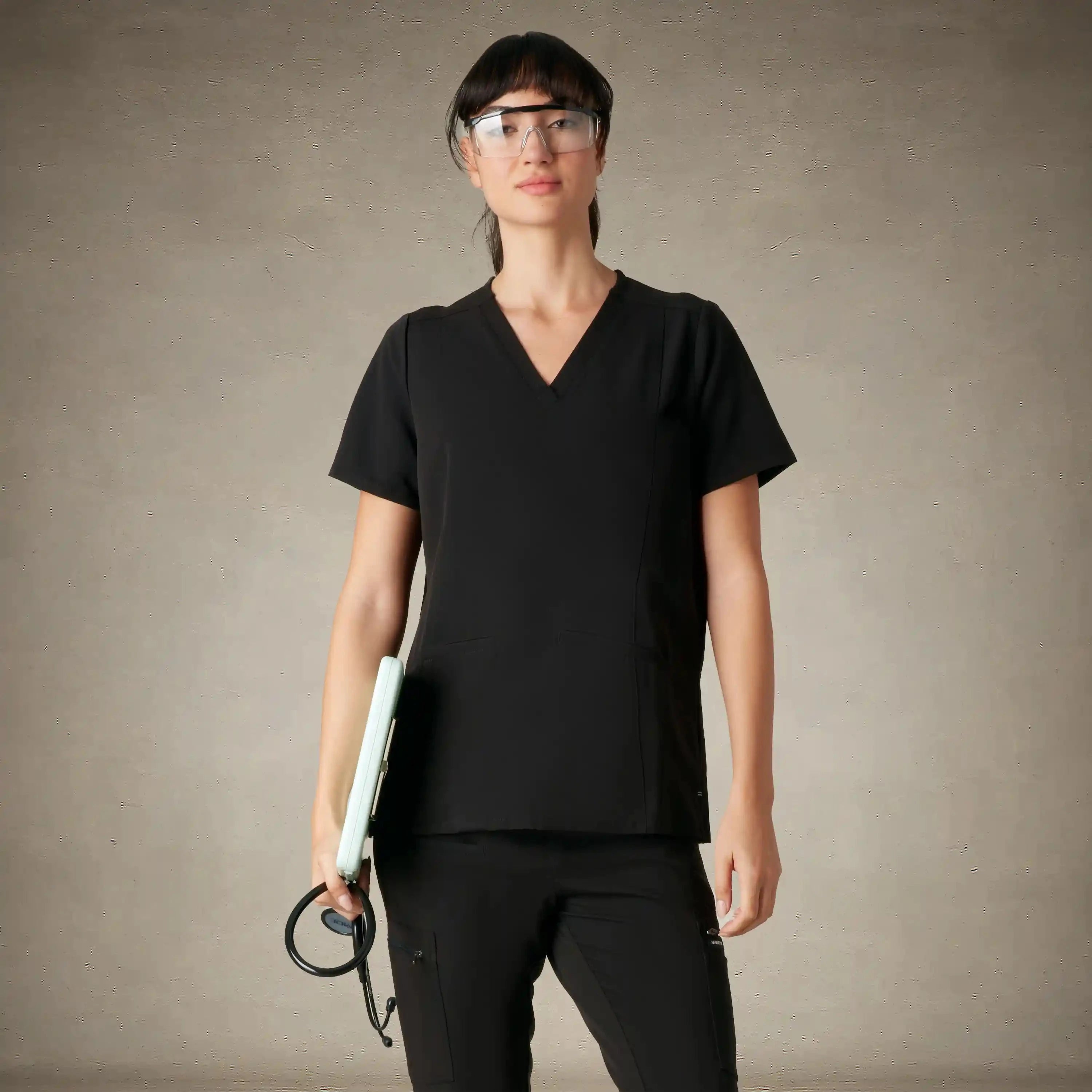 Ravenna 2-Pocket Scrub Top Womens Scrub Top Members Only® Black X-Small