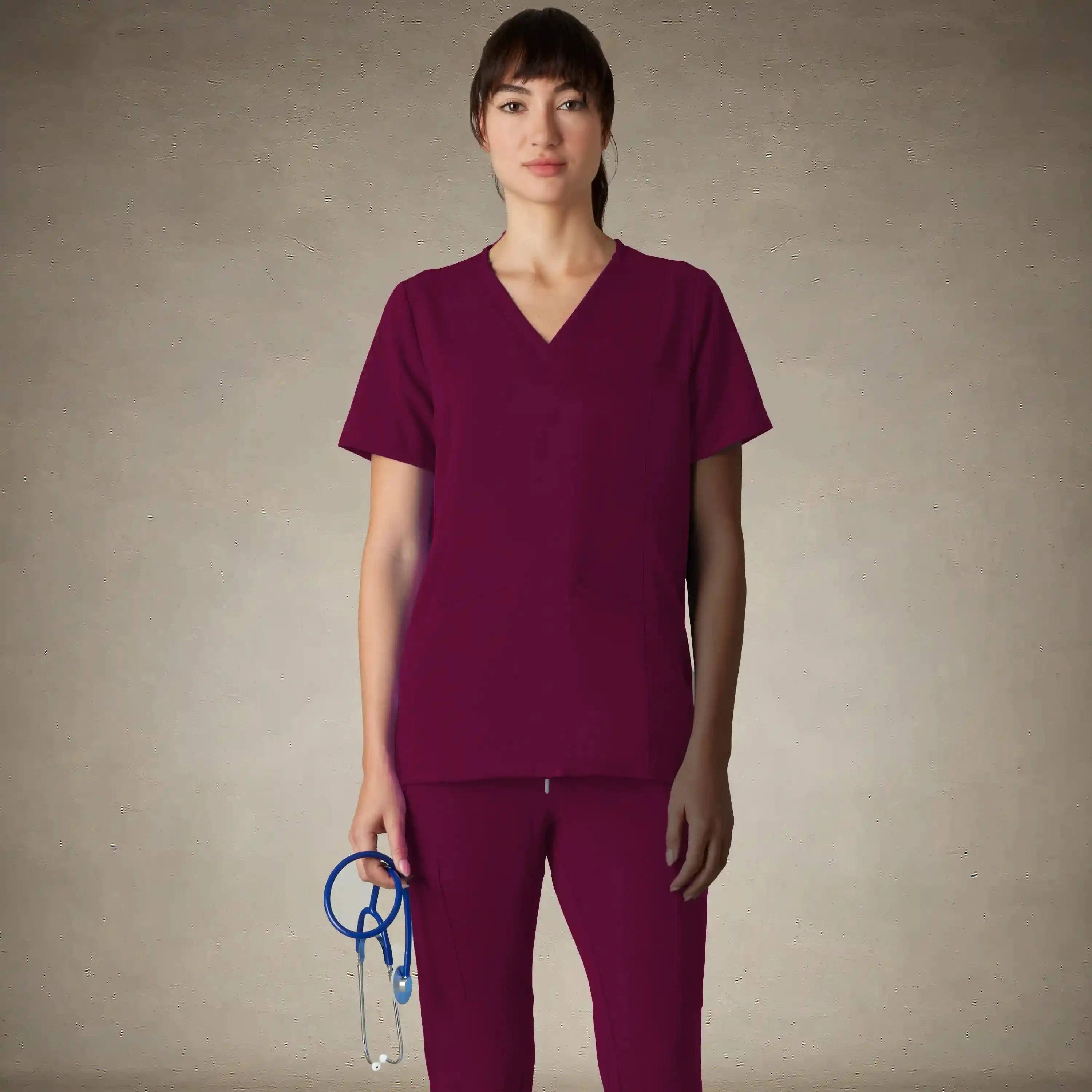 Ravenna 2-Pocket Scrub Top Womens Scrub Top Members Only® Wine X-Large