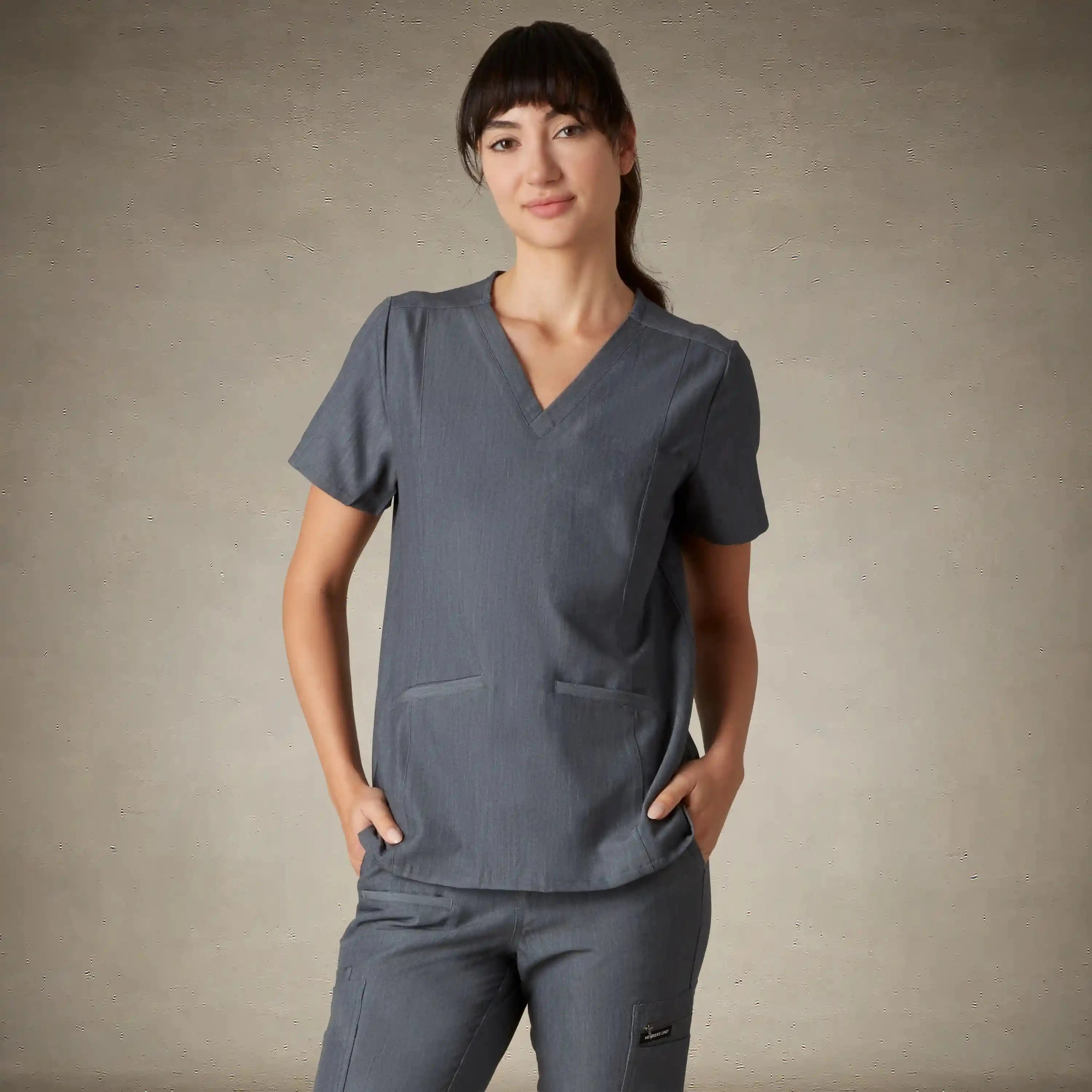 Ravenna 2-Pocket Scrub Top Womens Scrub Top Members Only® Graphite X-Large