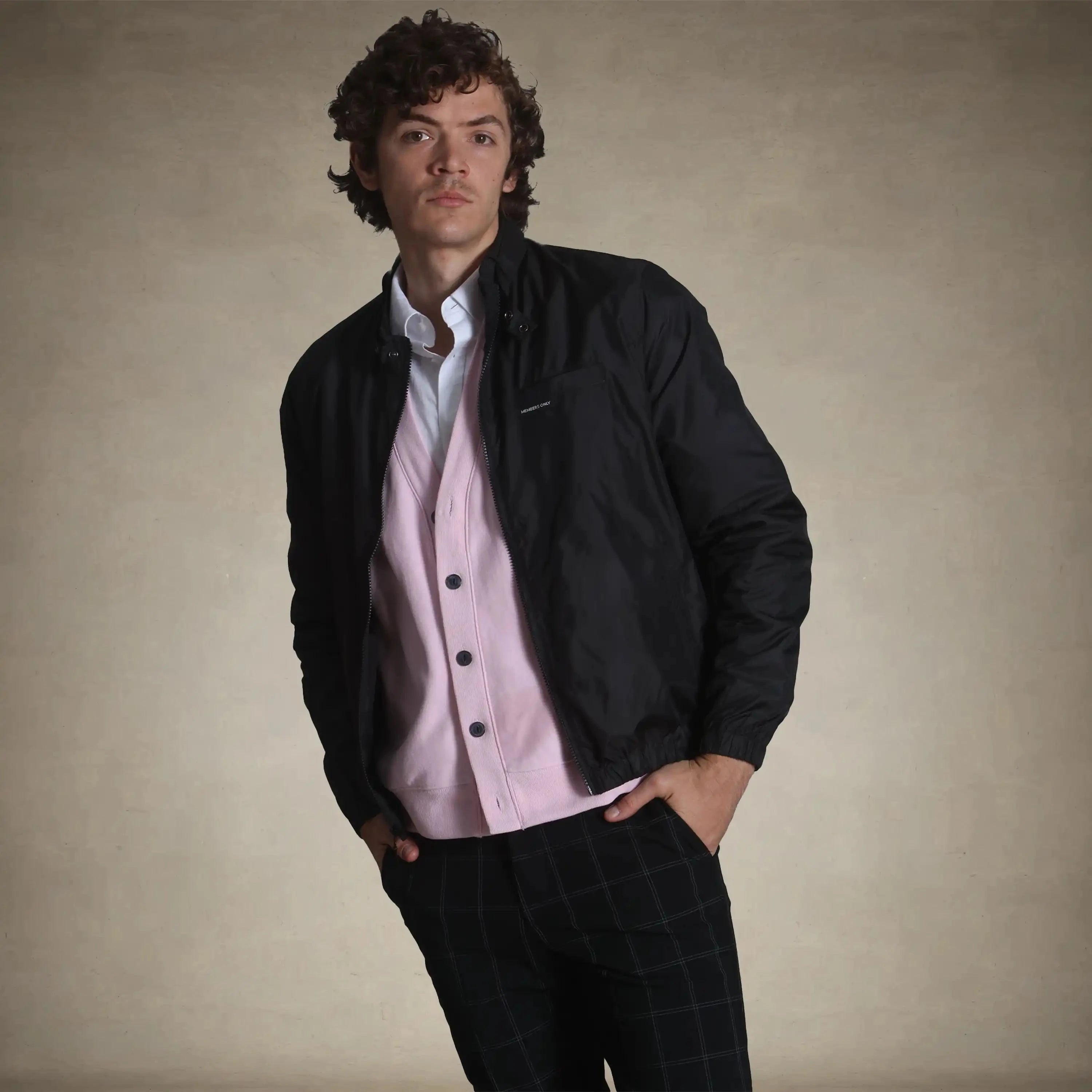 members only black windbreaker jacket for men spring collection small