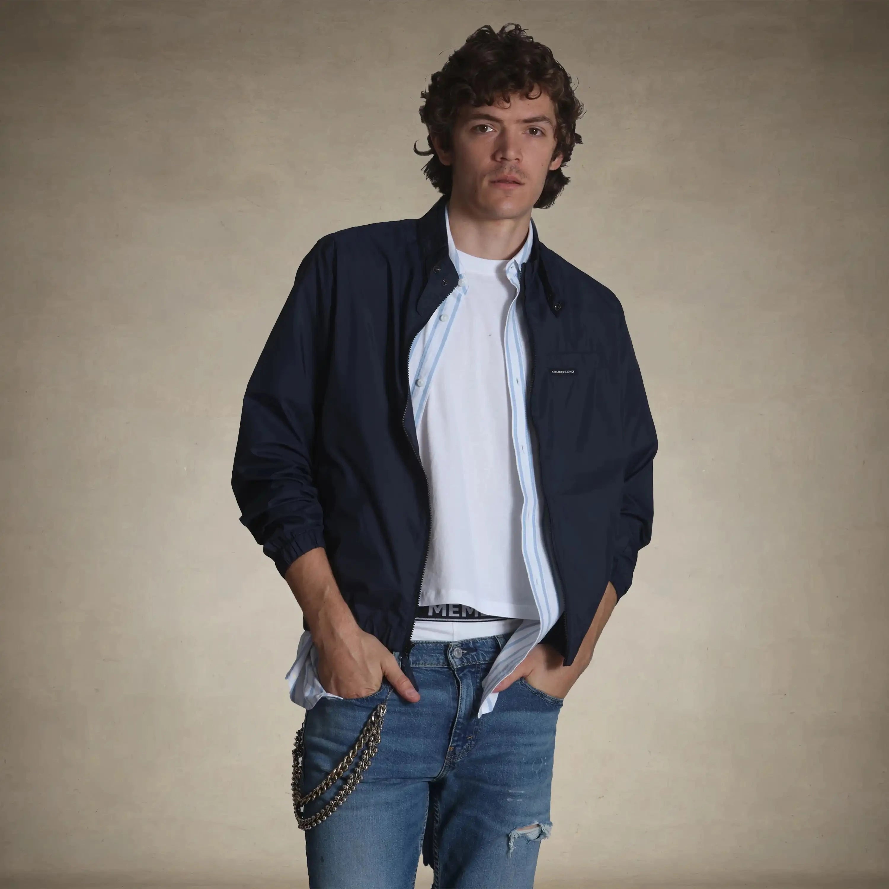 members only packable men's navy windbreaker jacket for travel small