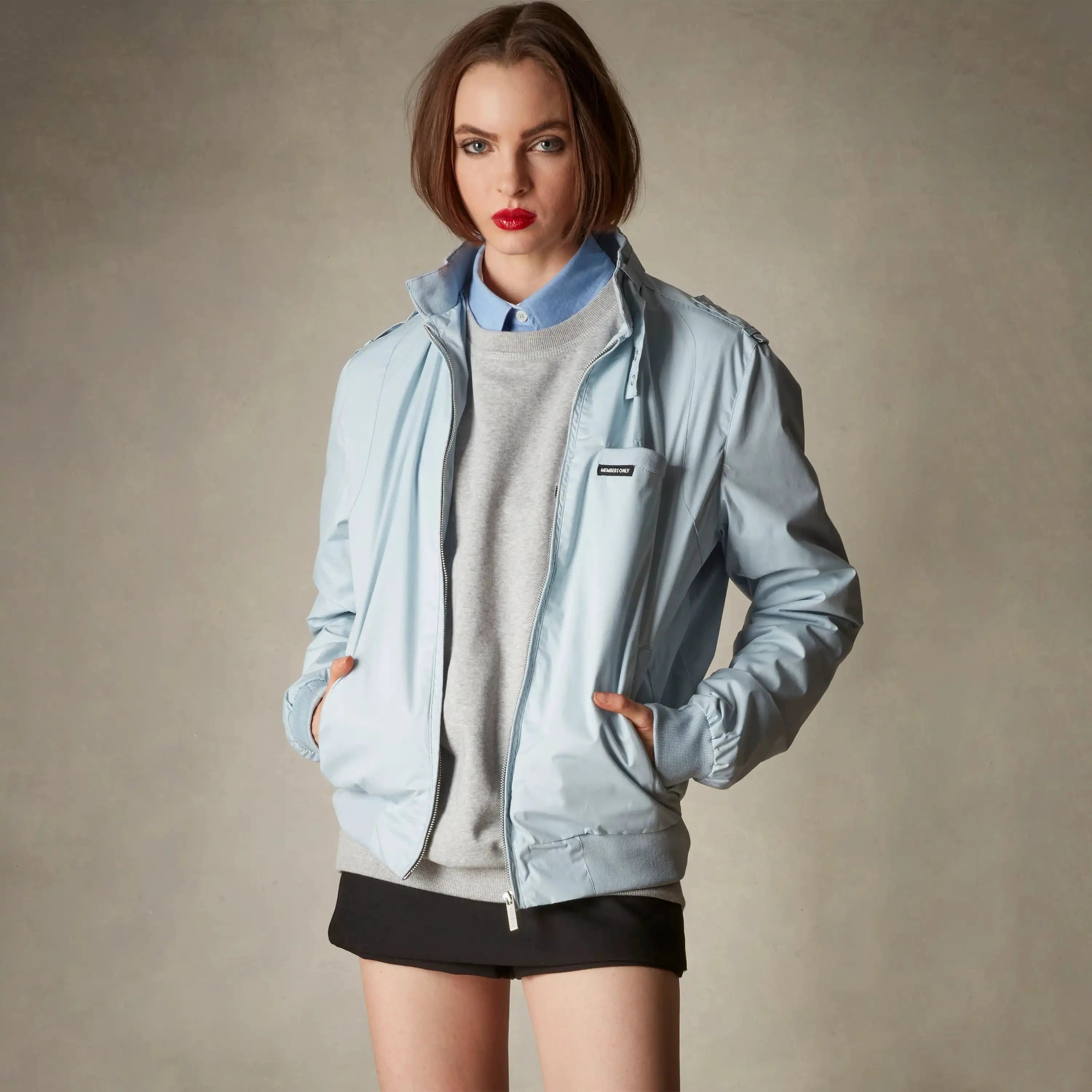 members only racer jacket for women dusty sky small