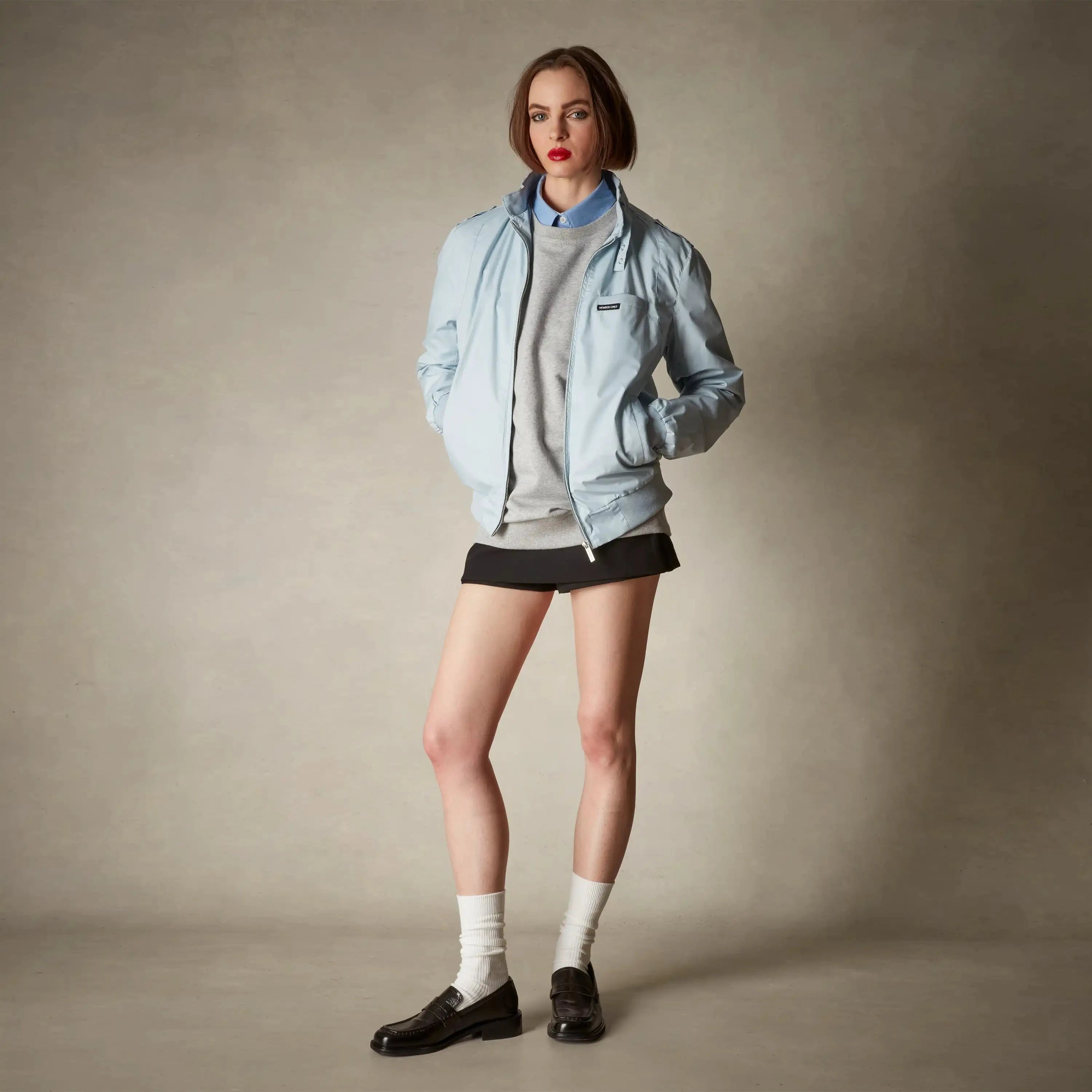 members only oversized racer jacket for women dusty sky small
