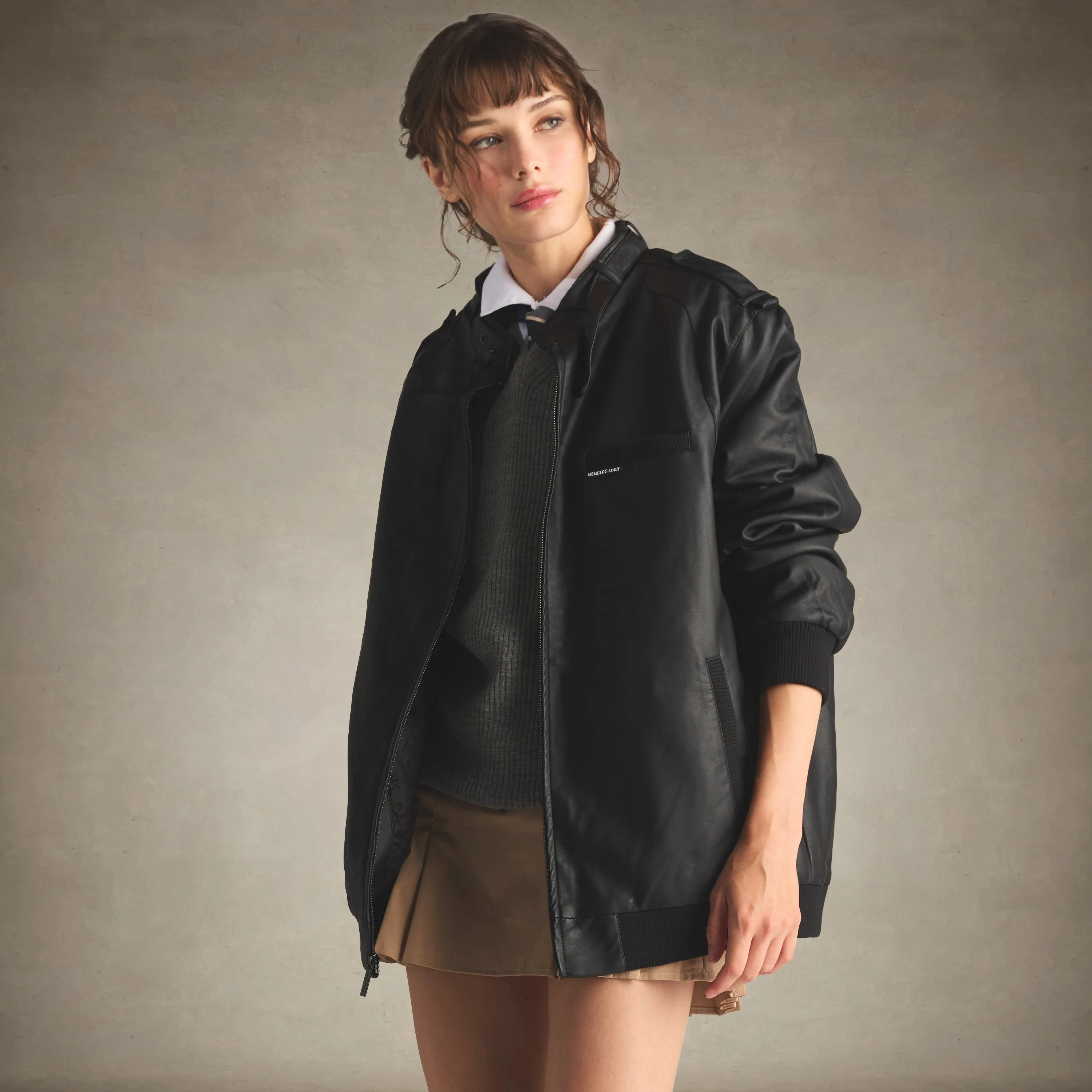 members only black faux leather iconic racer jacket for women small