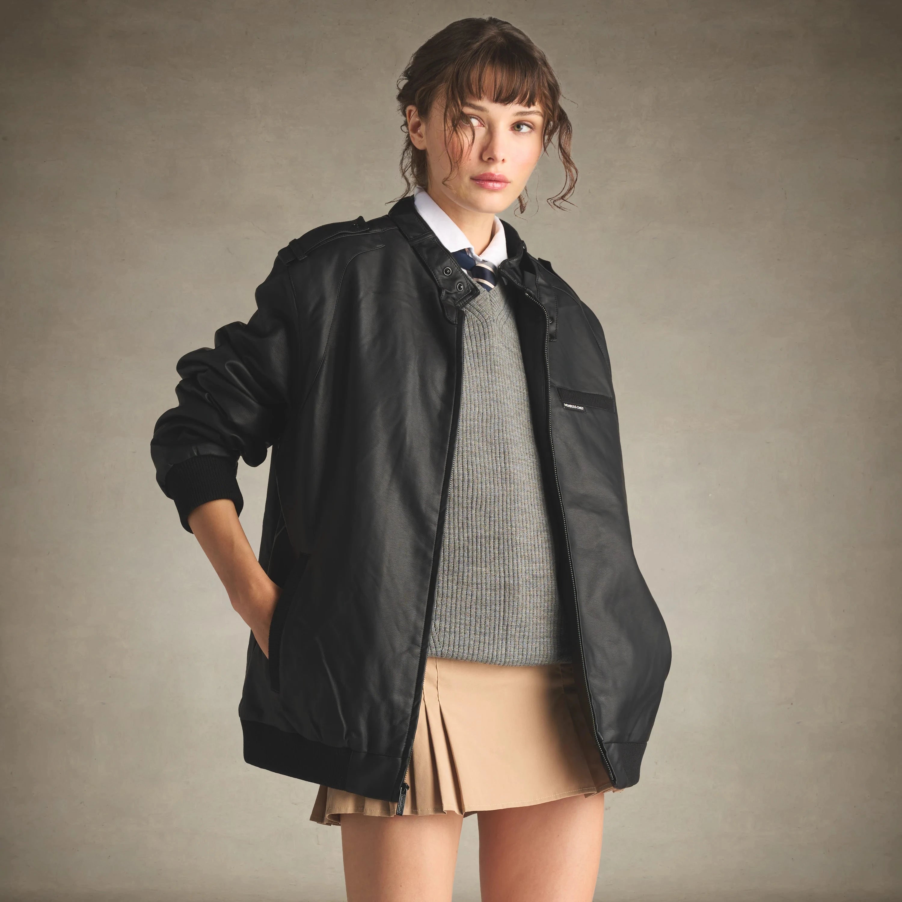 members only women's black faux leather iconic racer jacket small