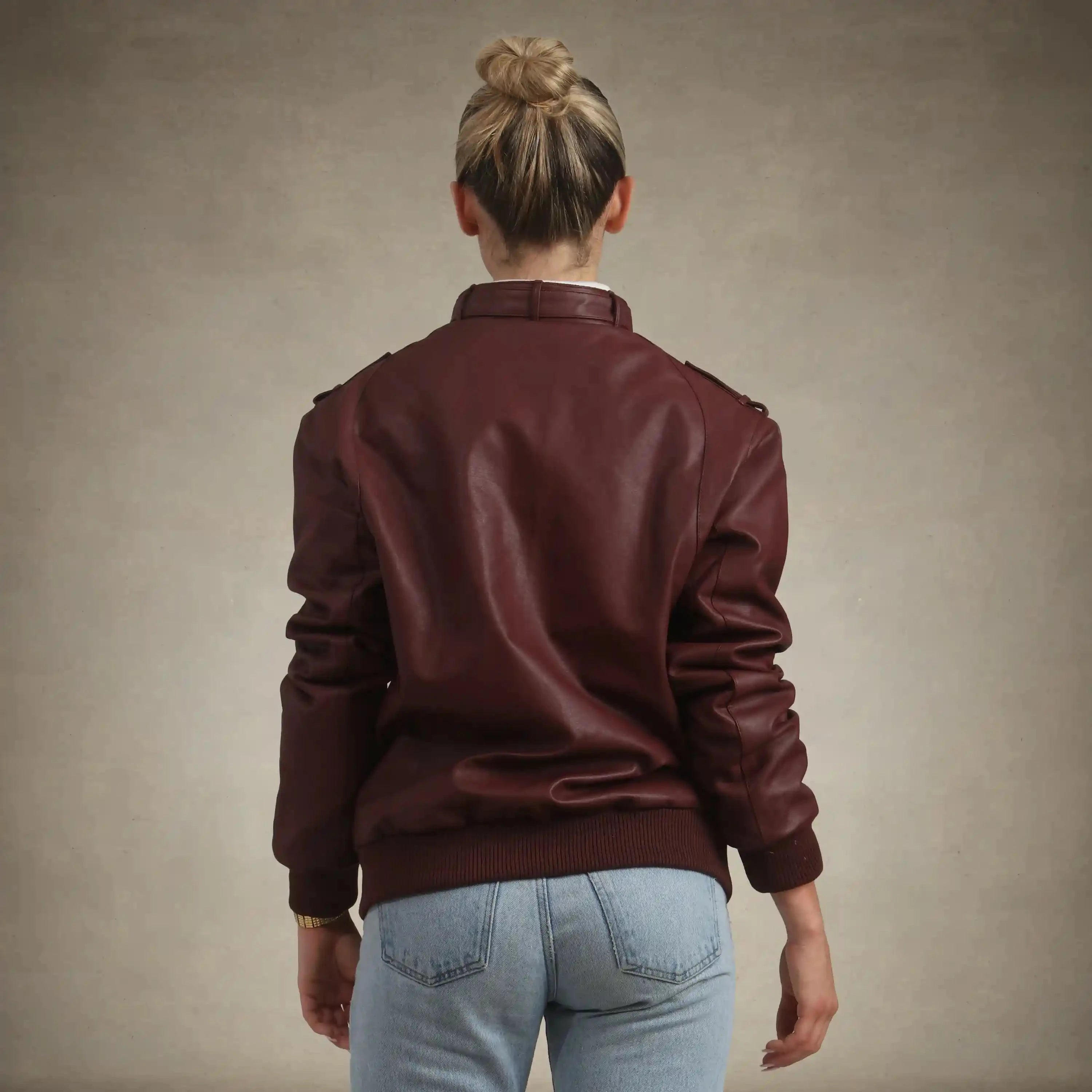 members only faux leather iconic oversized racer jacket women burgundy