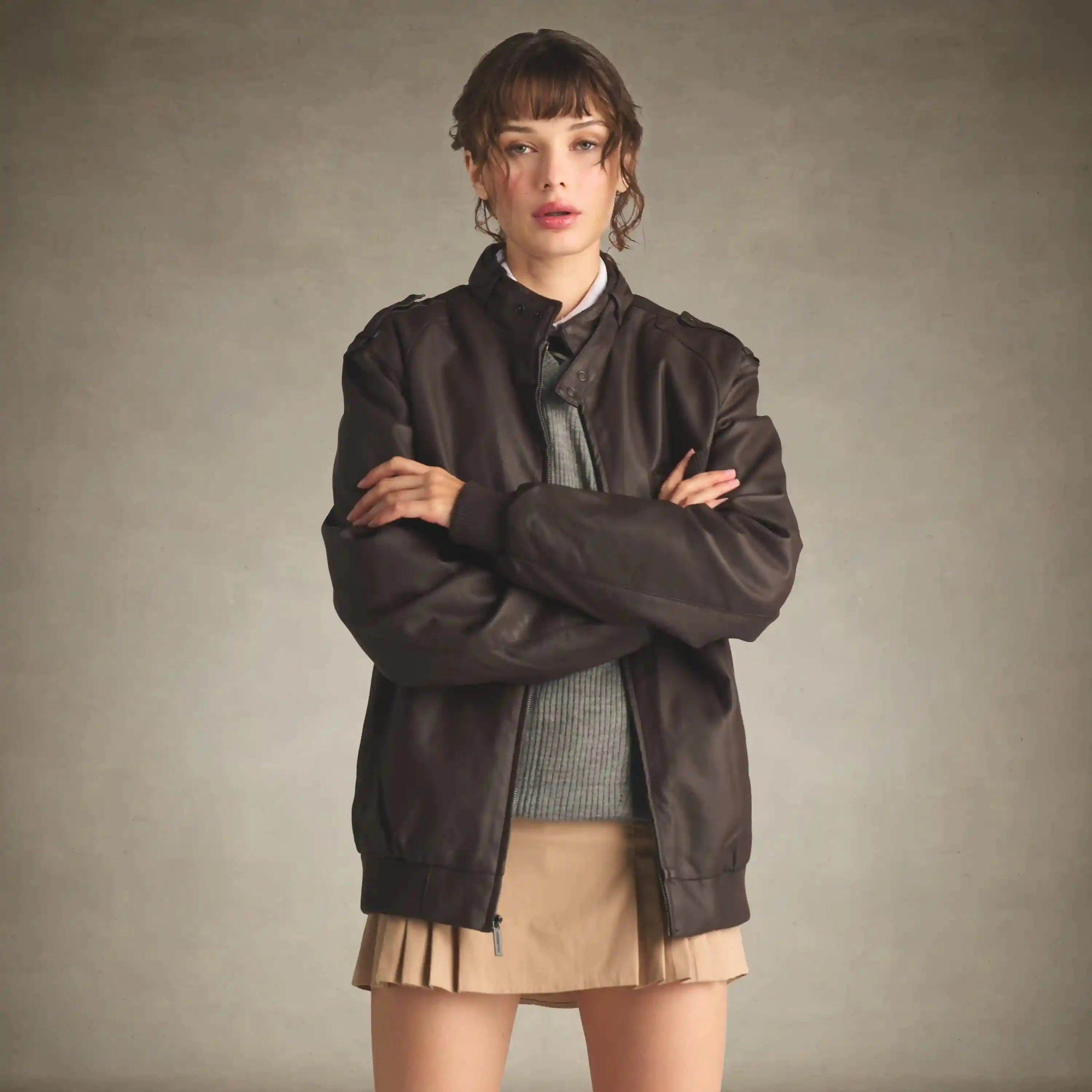 Women's Faux Leather Iconic Racer Oversized Jacket Women's Iconic Jacket Members Only® Dark Brown Small