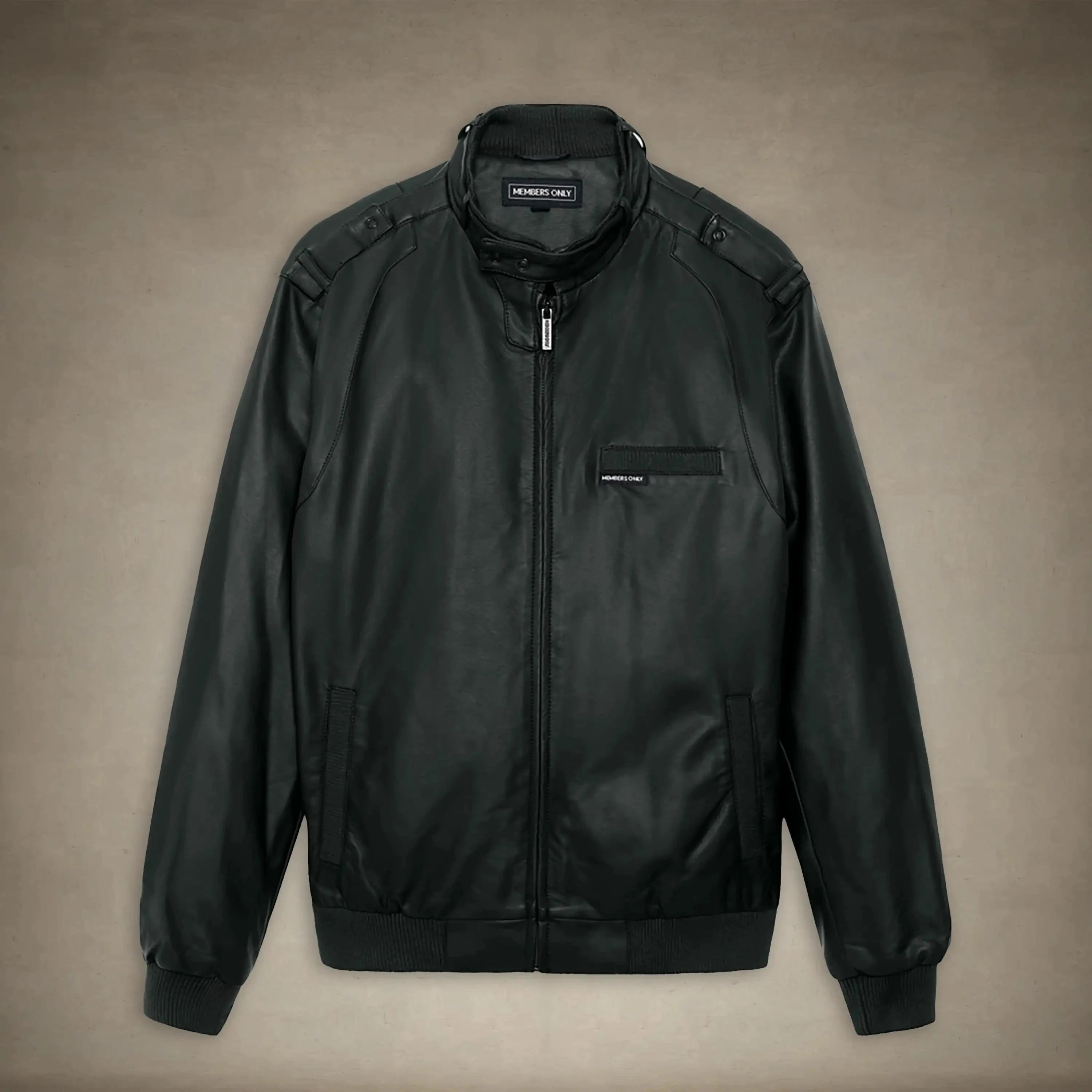members only mens black faux leather iconic racer jacket small
