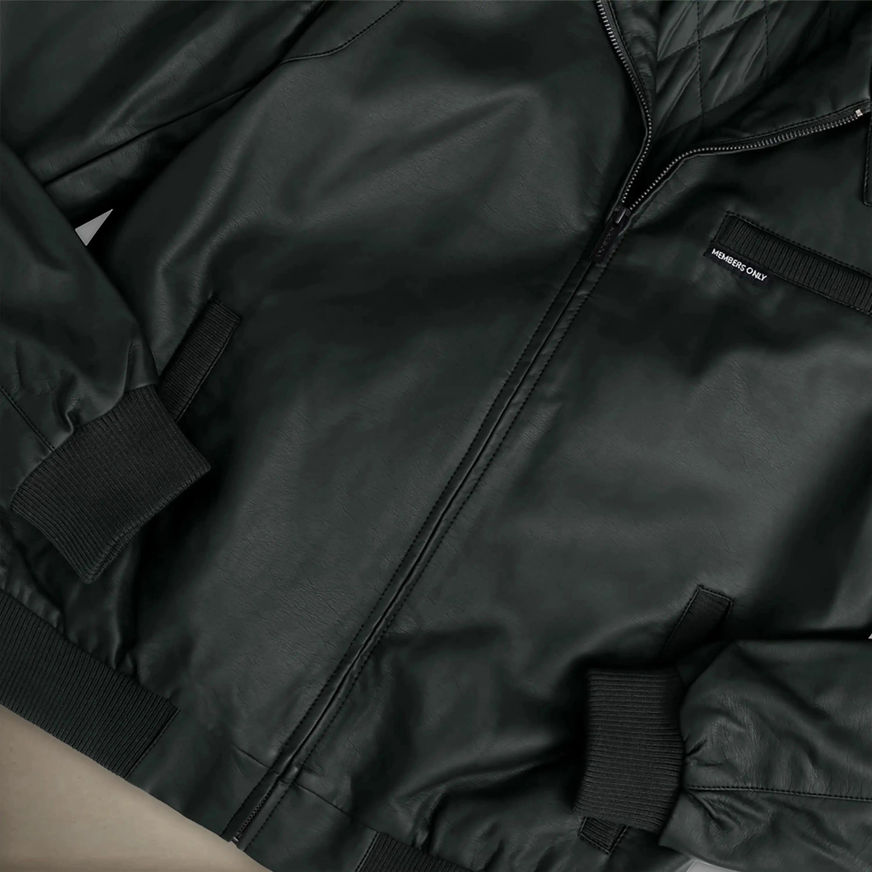 members only black faux leather iconic racer jacket men small