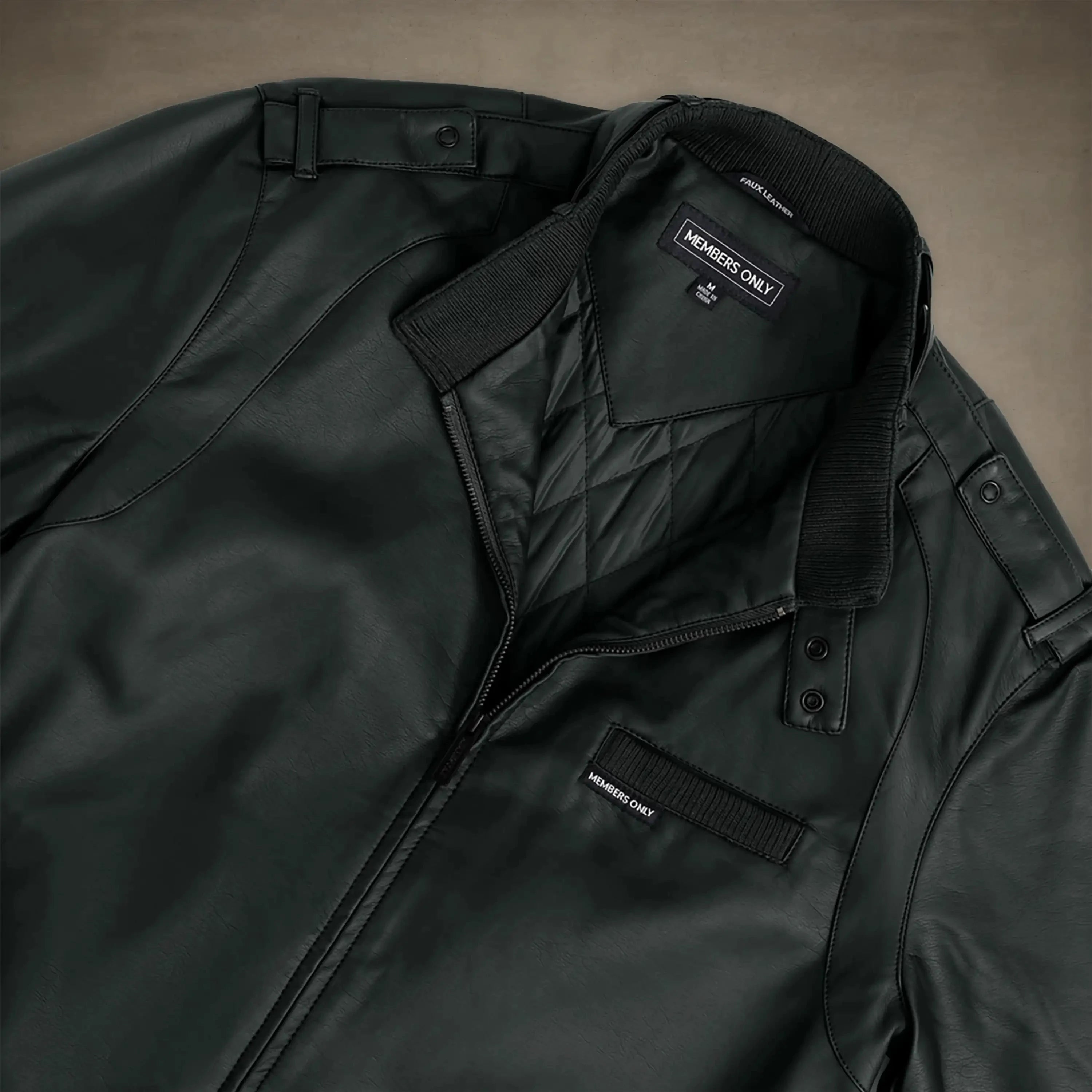 members only women's black faux leather iconic racer jacket small