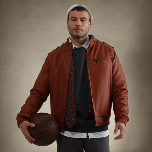 members only mens faux leather jacket cognac small