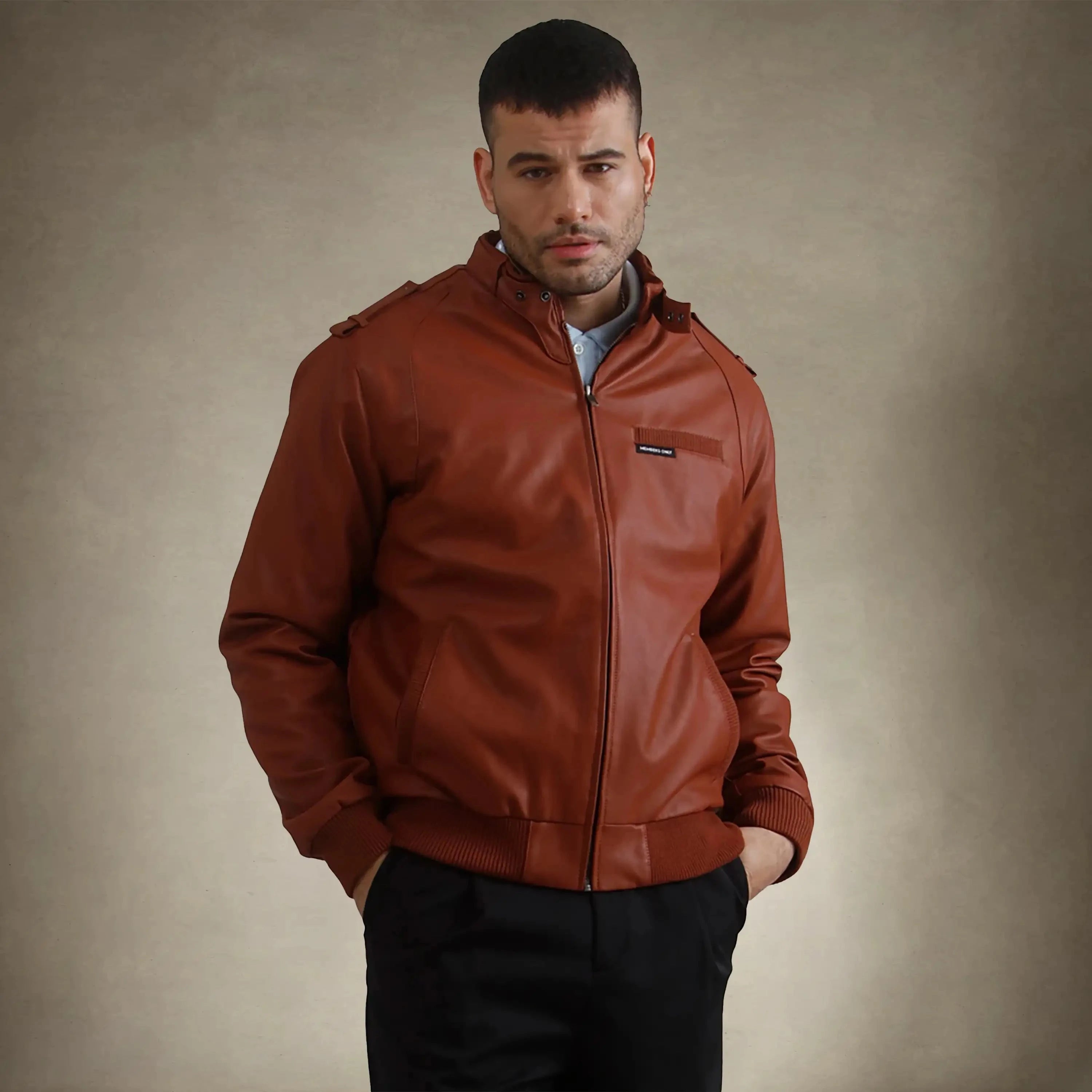Men's Faux Leather Iconic Racer Jacket cognac