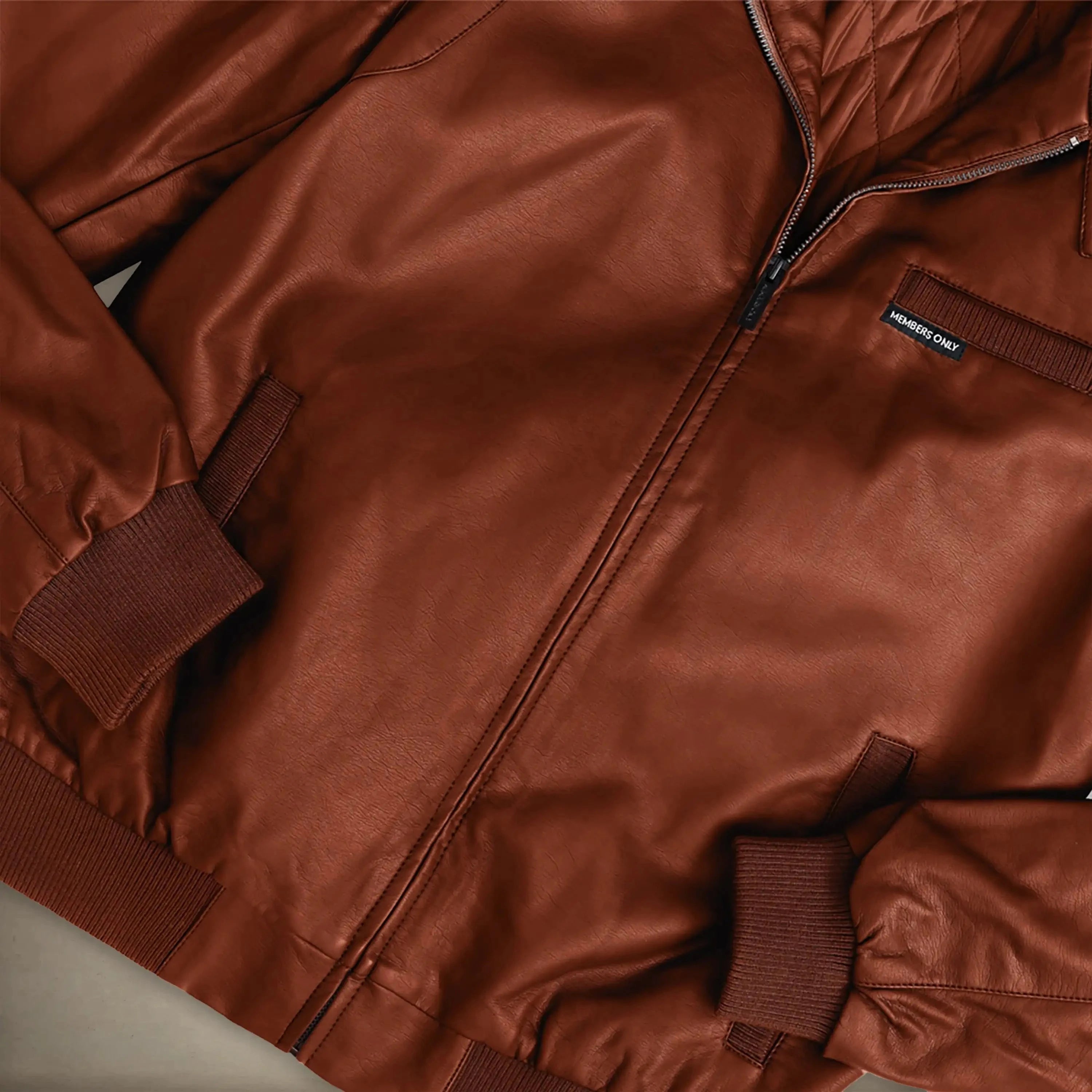 members only faux leather jacket mens small cognac