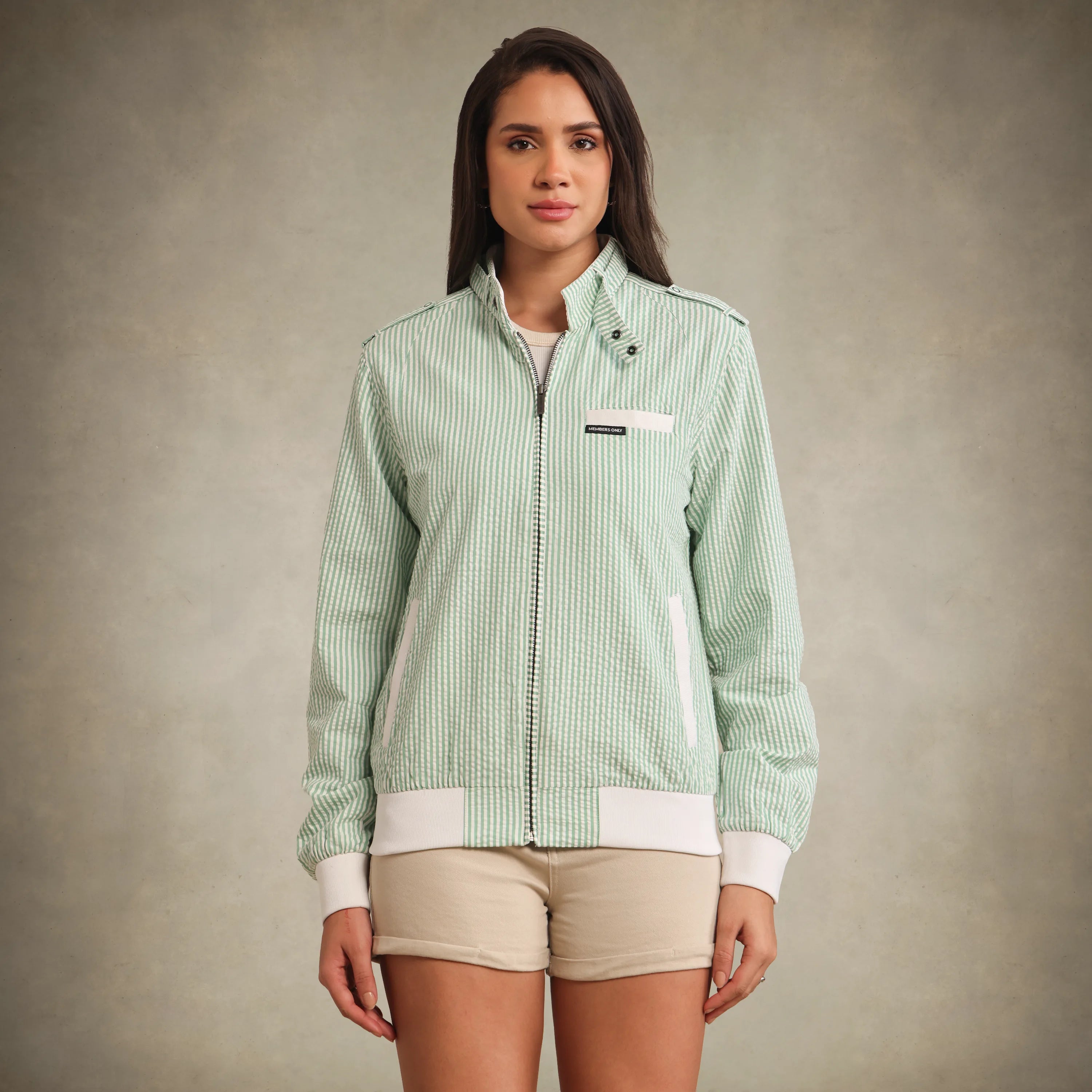 Women's Oversized Seersucker Iconic Racer Jacket