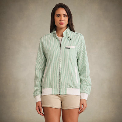 Women's Oversized Seersucker Iconic Racer Jacket