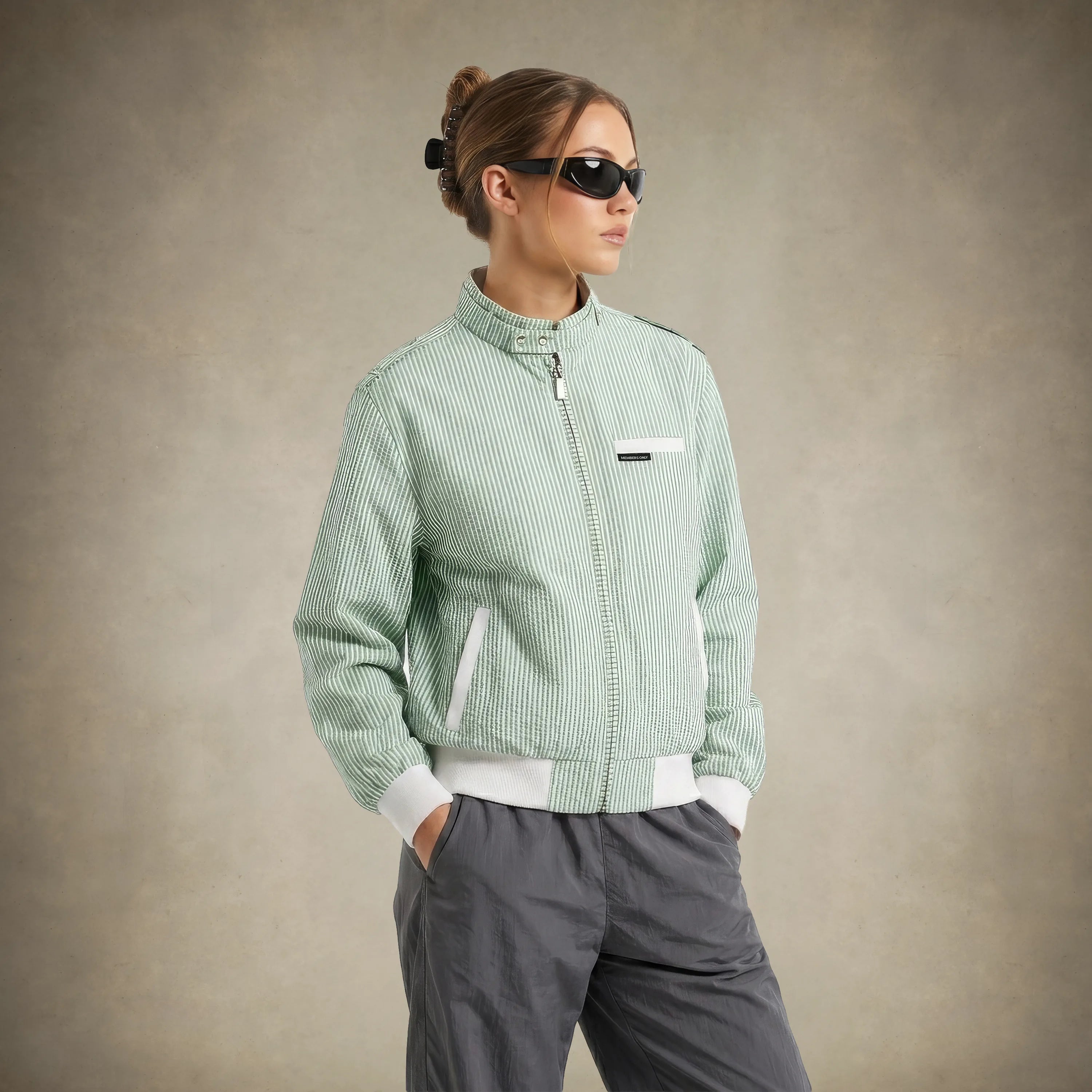 Women's Oversized Seersucker Iconic Racer Jacket