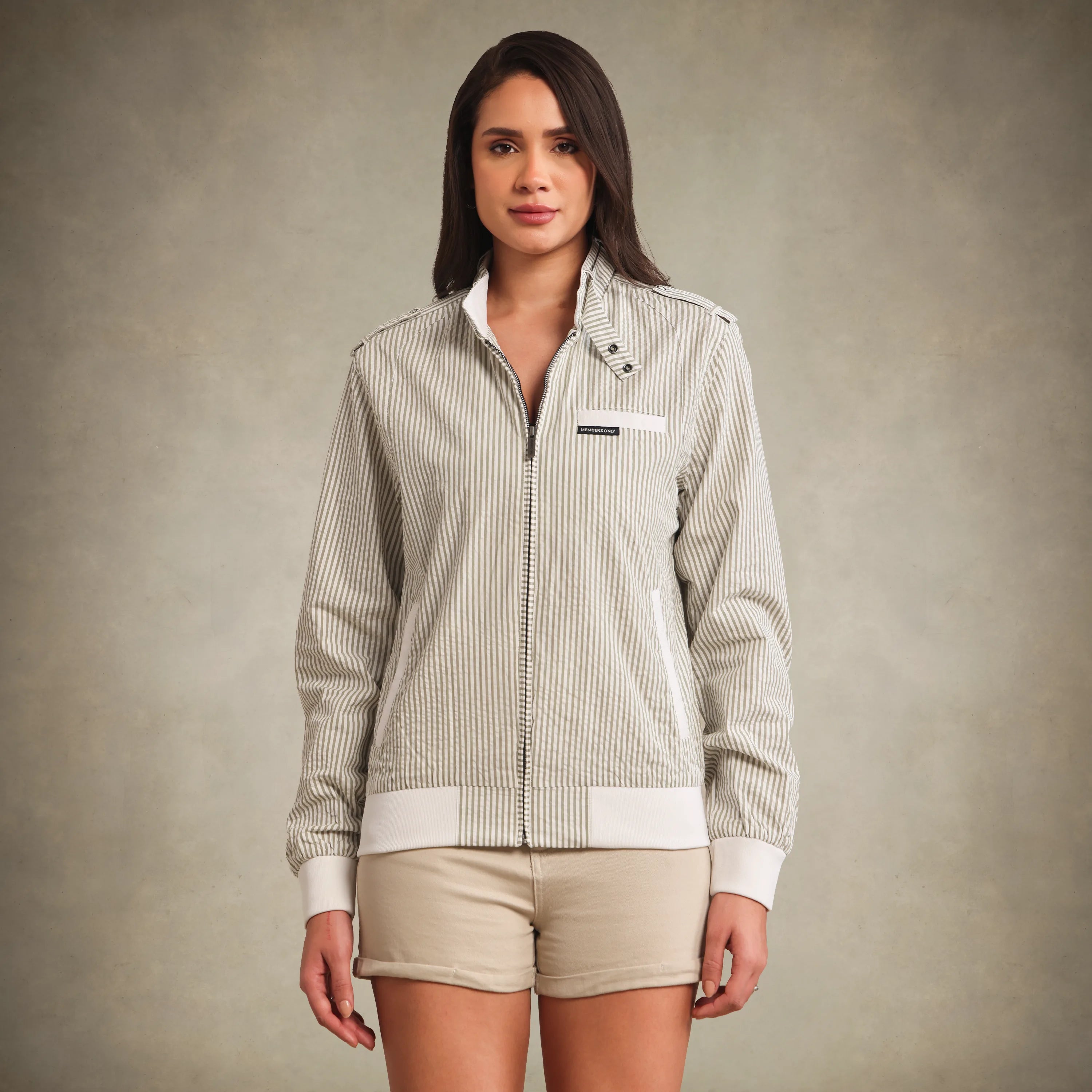 Women's Oversized Seersucker Iconic Racer Jacket
