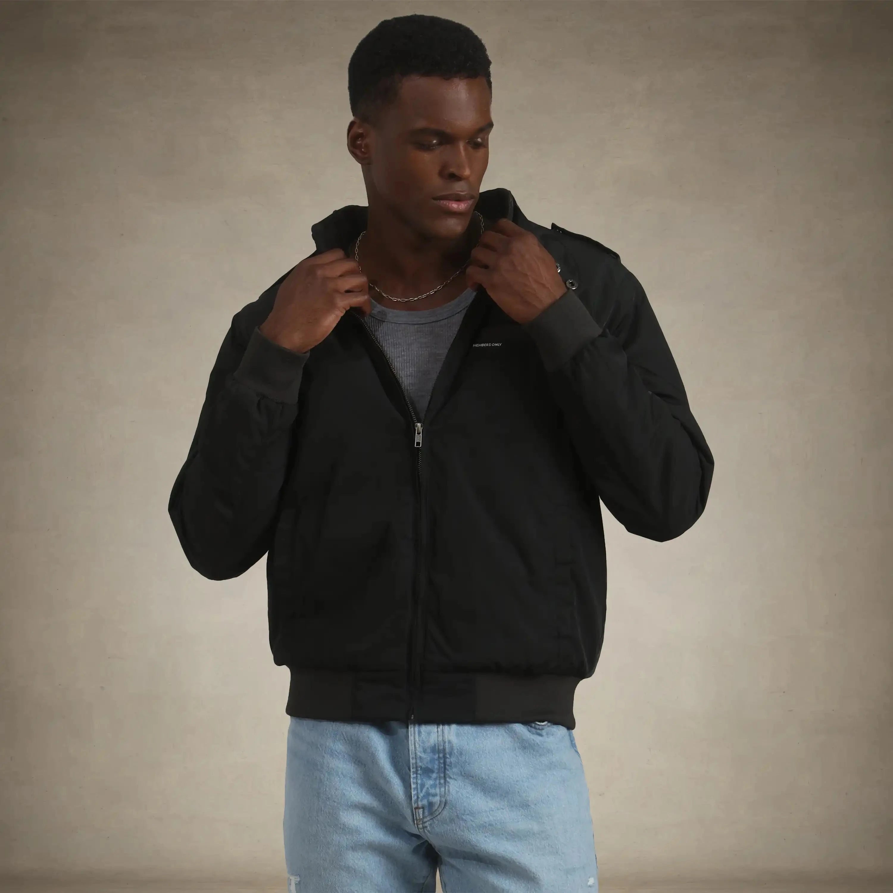 members only iconic racer quilted lining jacket for men small black