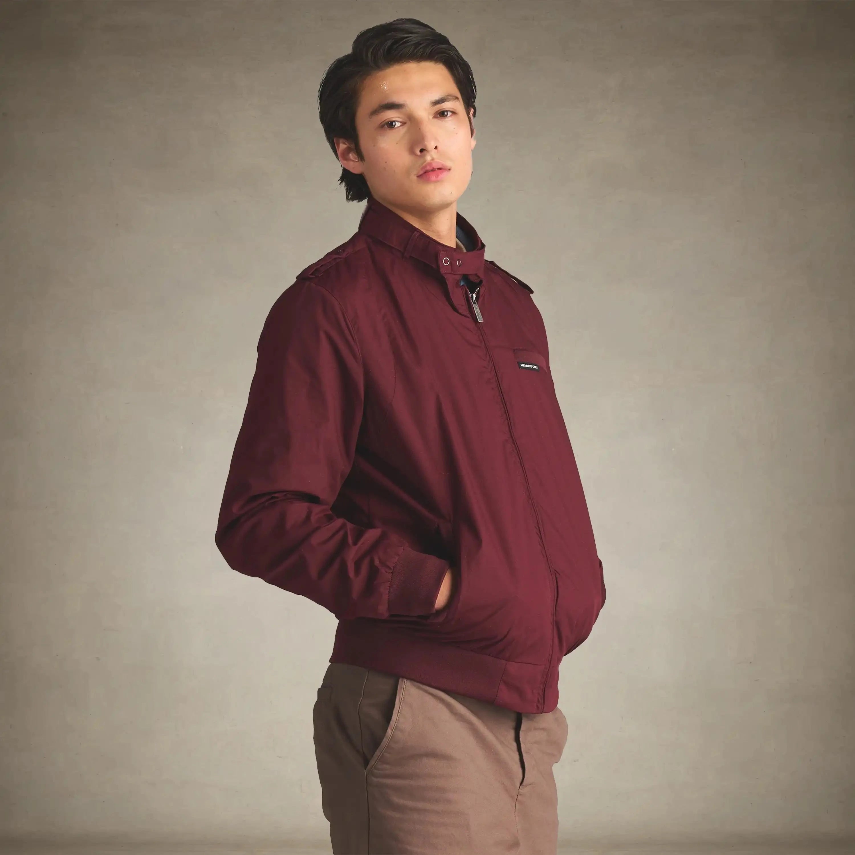 members only men's iconic racer quilted lining jacket small burgundy