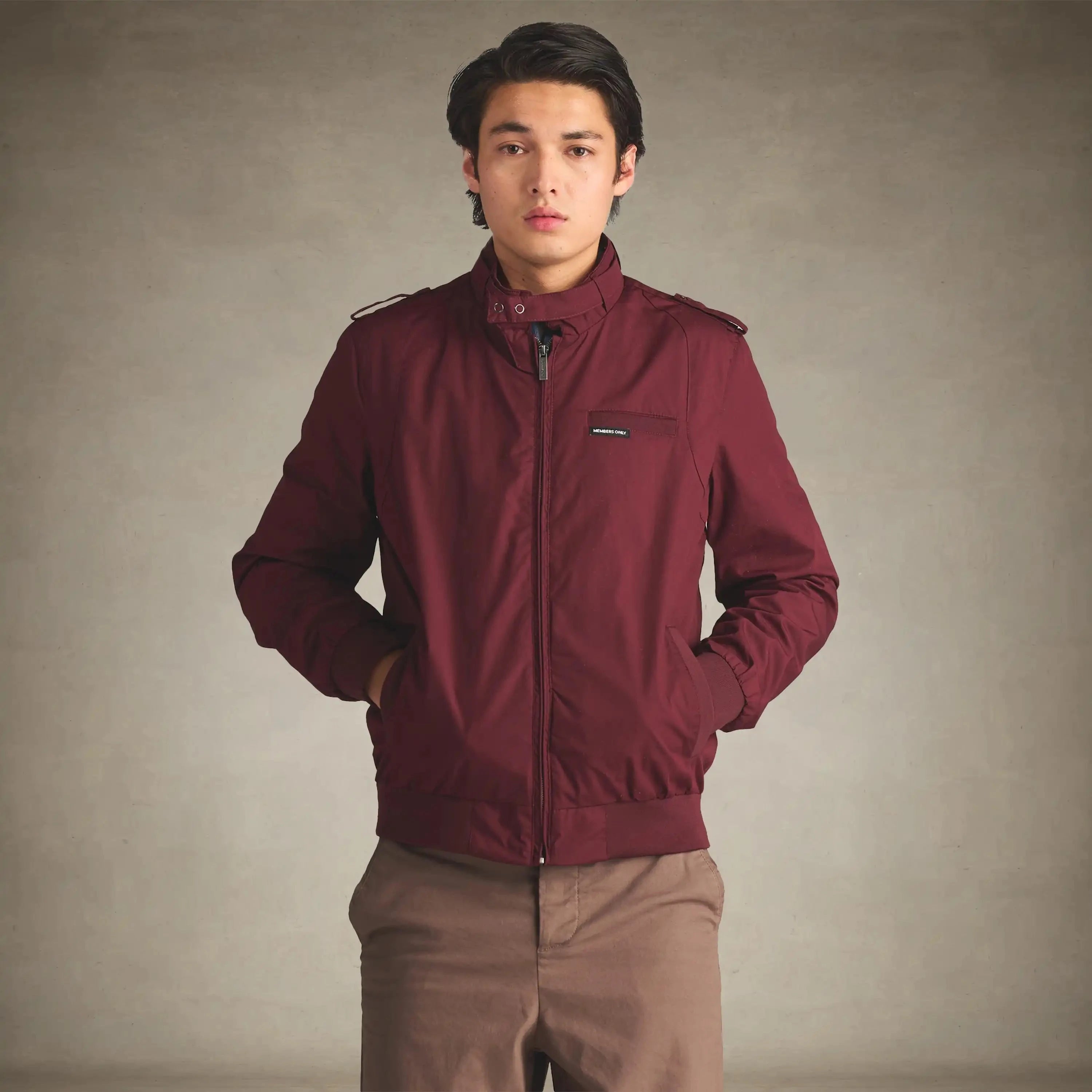 men's iconic racer quilted lining jackets small burgundy
