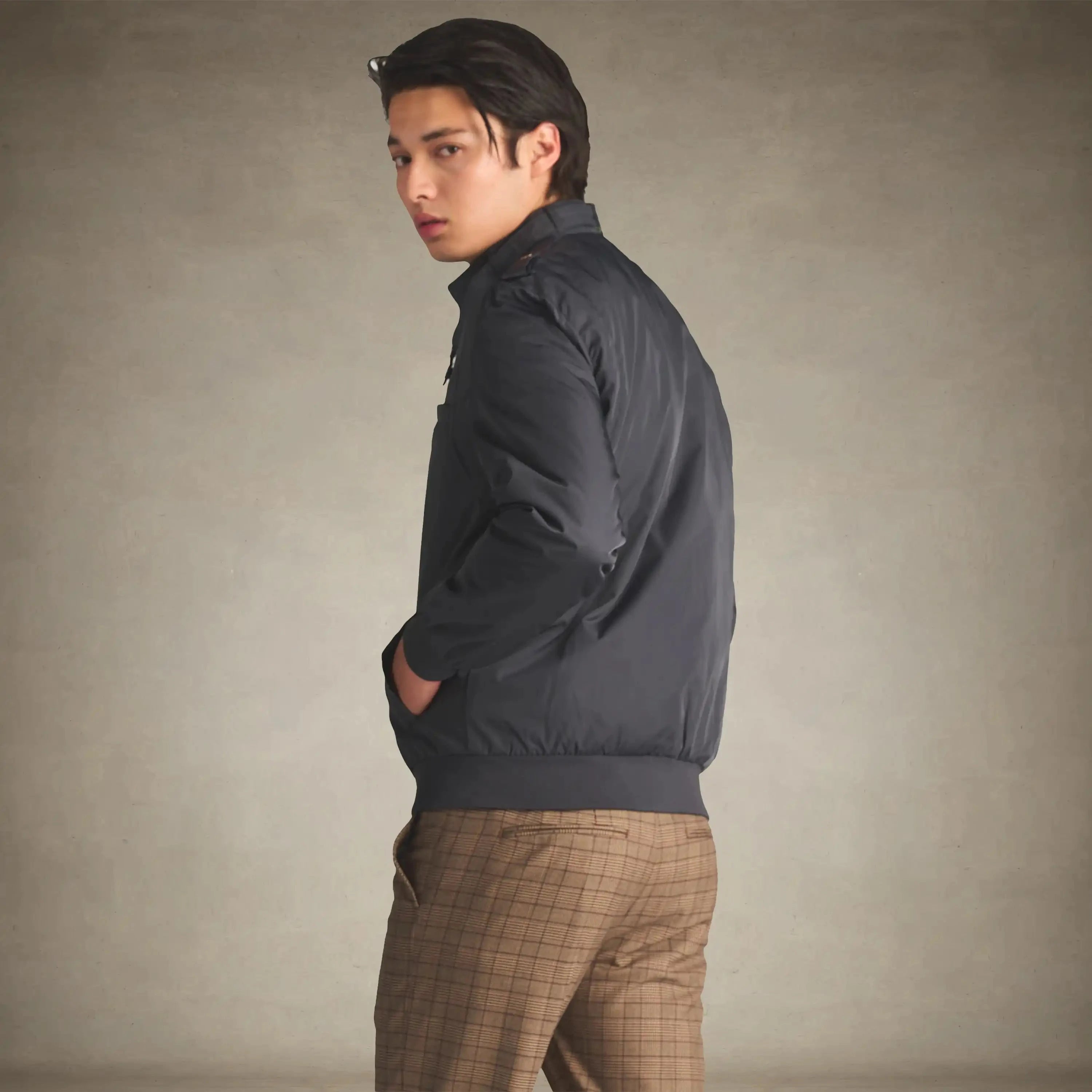 members only men's iconic racer quilted lining jacket small charcoal