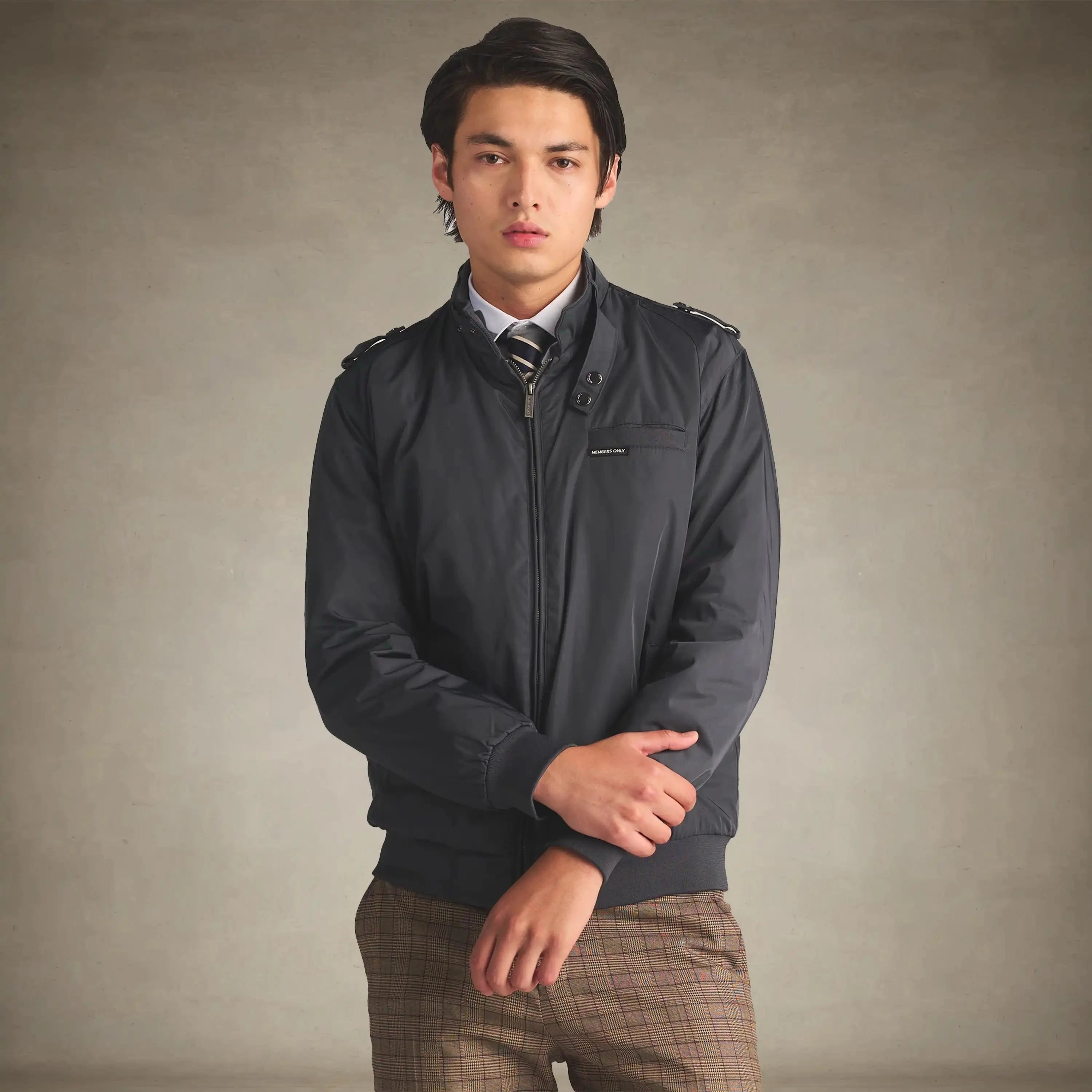 members only men's iconic racer quilted lining jacket small charcoal