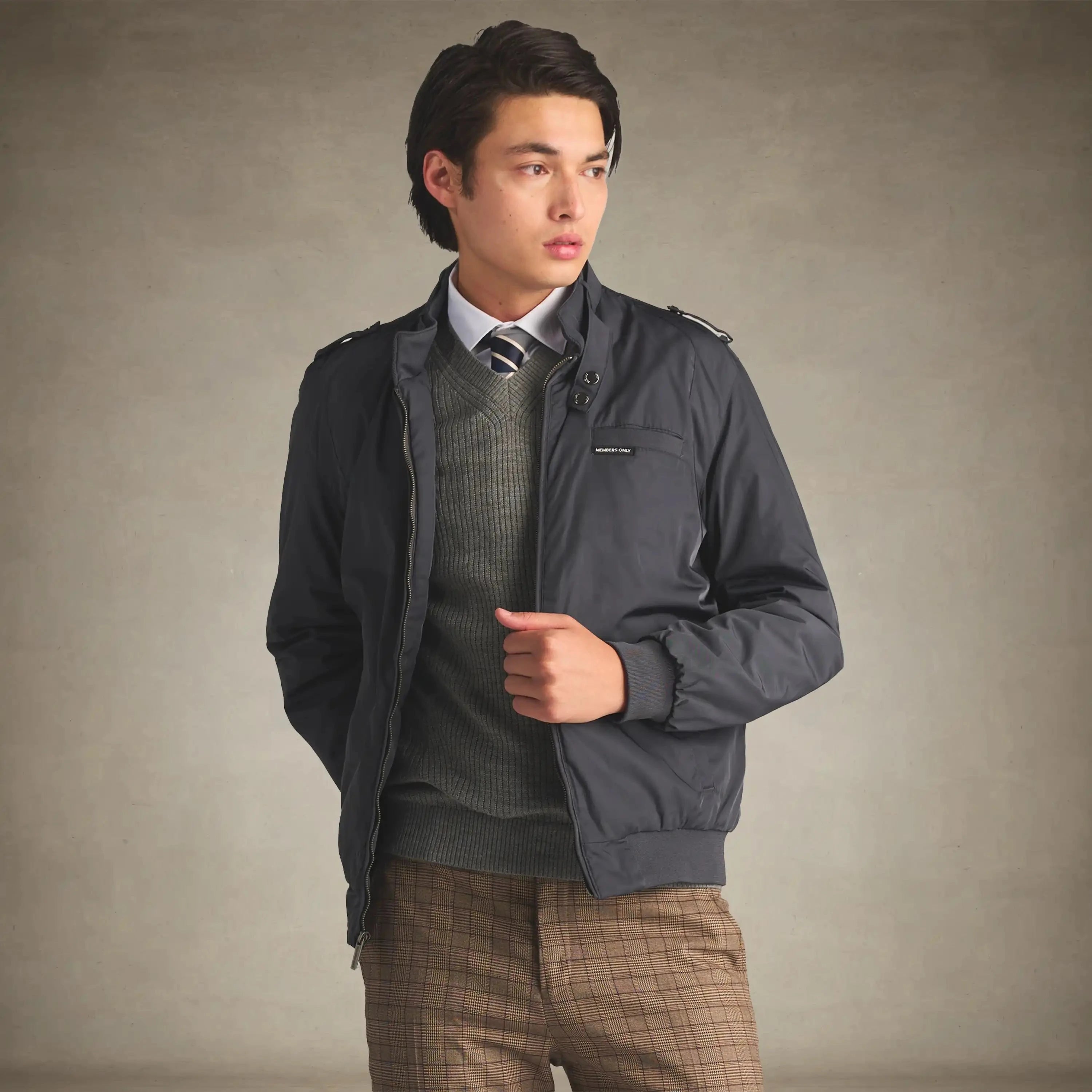 men's iconic racer quilted lining jacket small charcoal