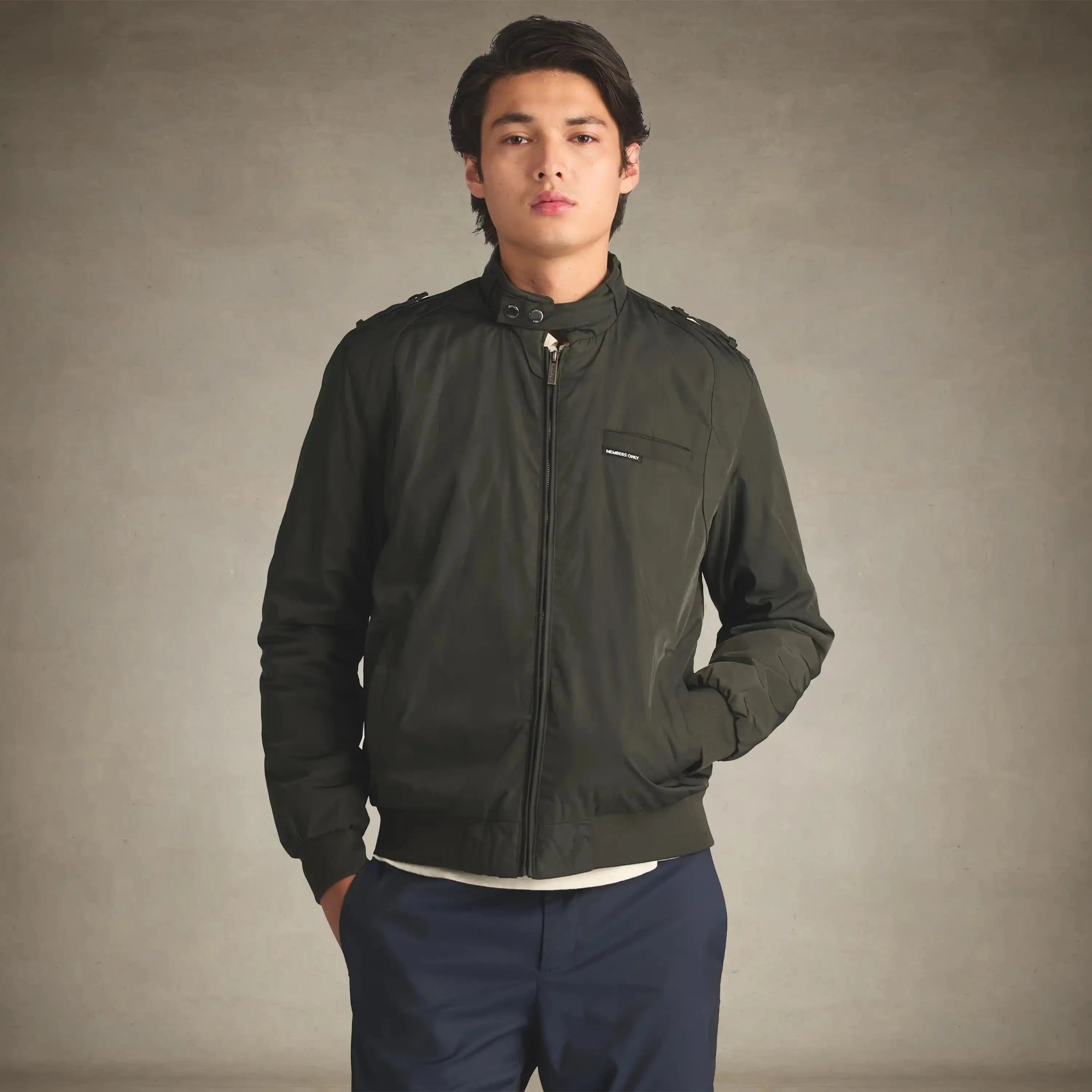 members only quilted iconic racer jackets for men small dark green